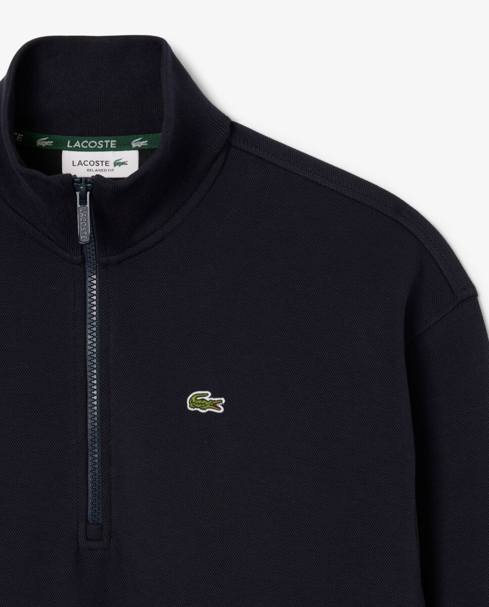 Sudadera de mujer de piqué de cuello alto con cremallera en blanco - Lacoste - Azul marino Azul marino-5