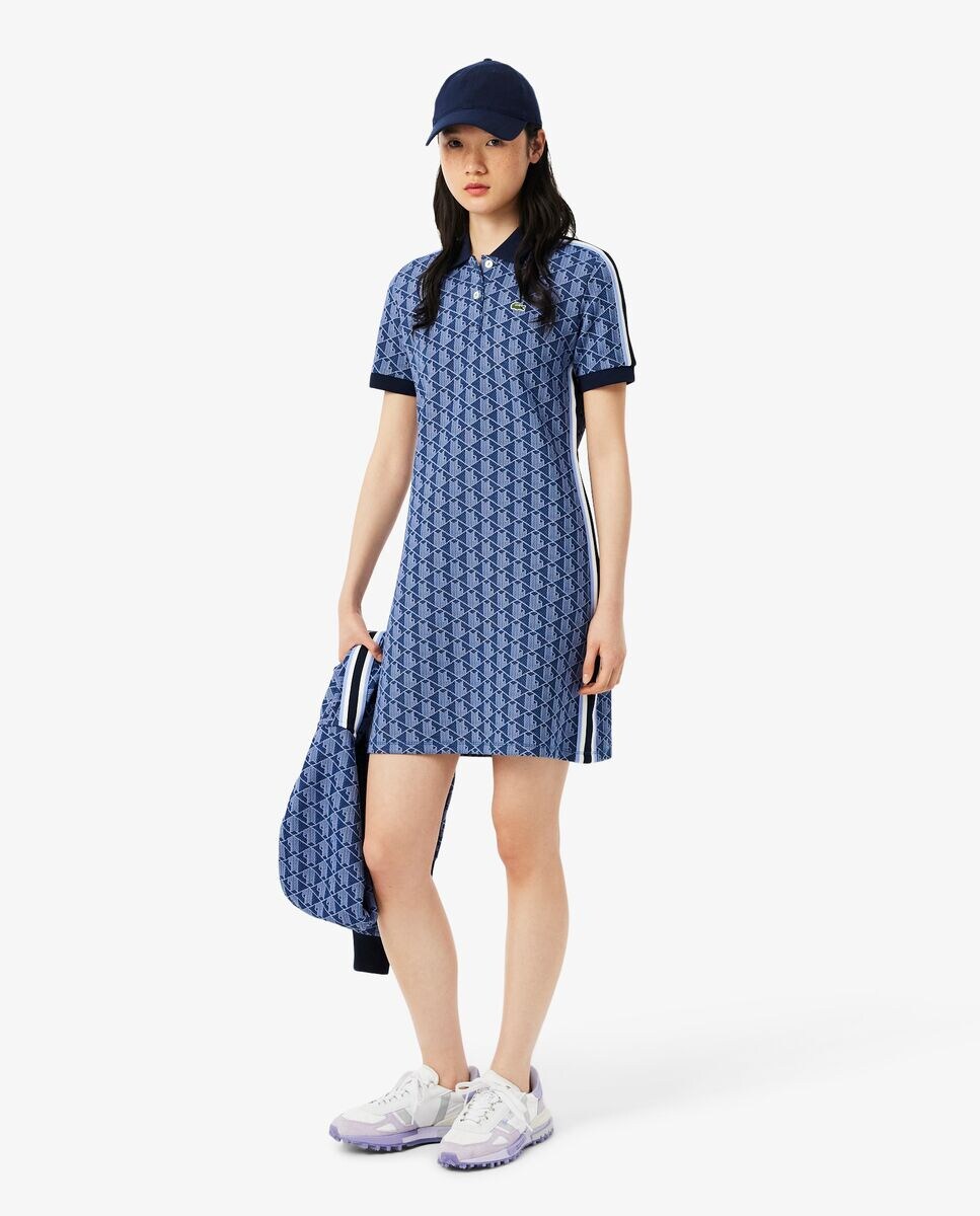 Vestido polo de corte ajustado de jacquard con monograma de manga
