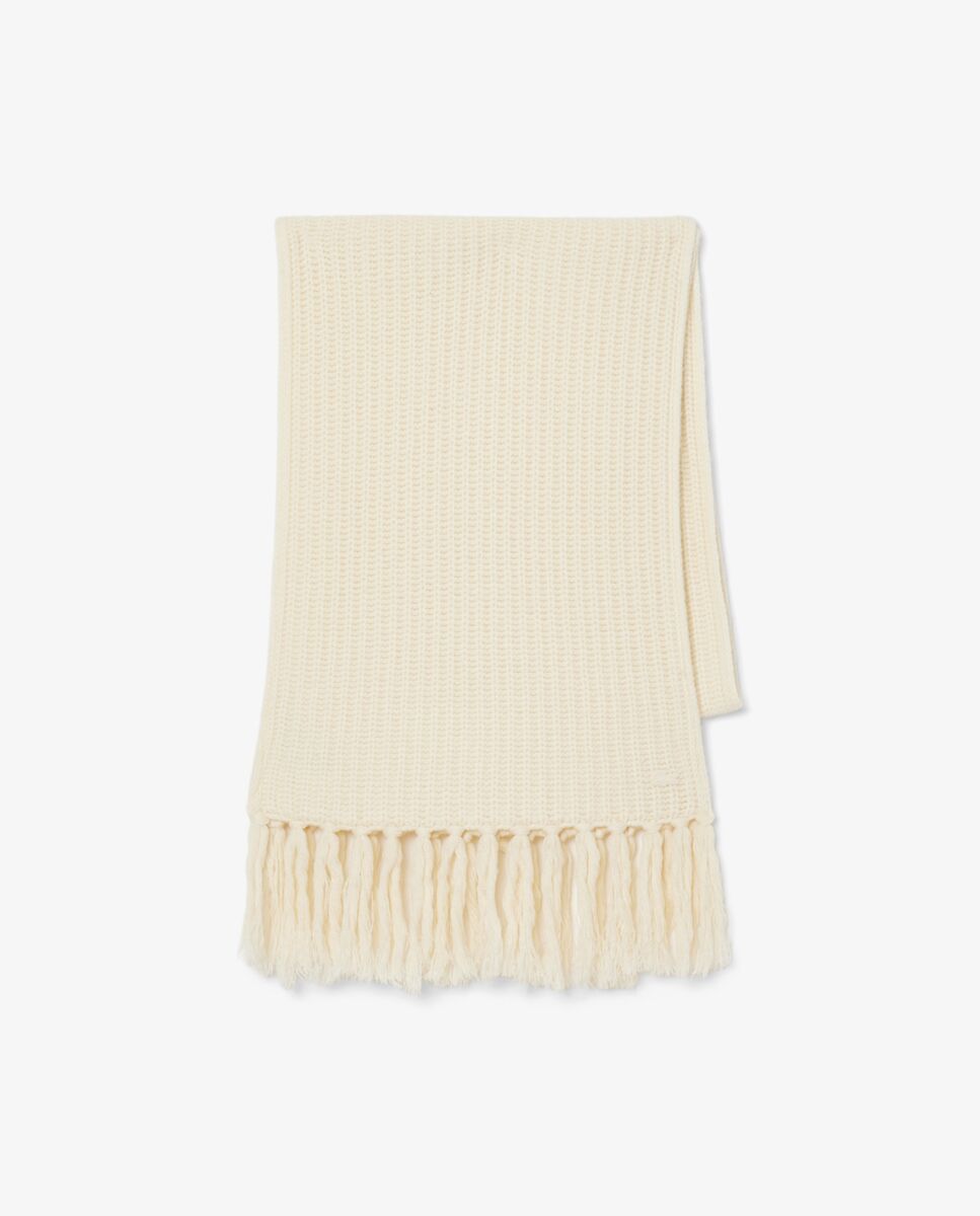 Imagen 3 de Bufanda de mujer de lana cardada con flecos en azul - Lacoste - Blanco Blanco