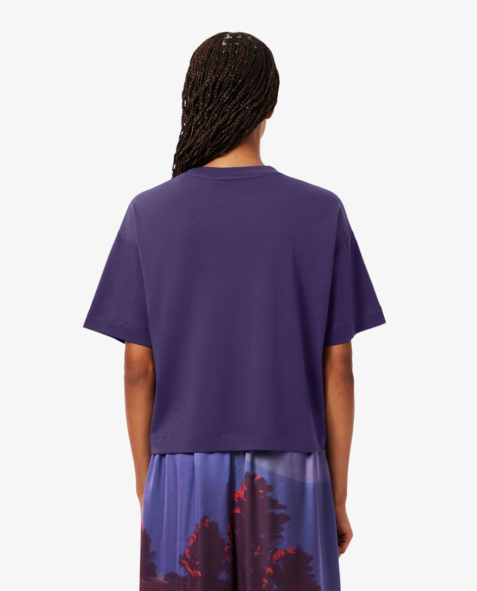 Camiseta de mujer de corte holgado con cocodrilo con paisaje en marrón de manga corta - Lacoste - Lila Lila-2