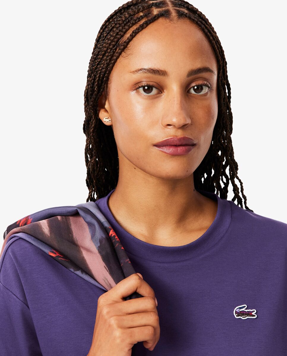 Camiseta de mujer de corte holgado con cocodrilo con paisaje en marrón de manga corta - Lacoste - Lila Lila-3