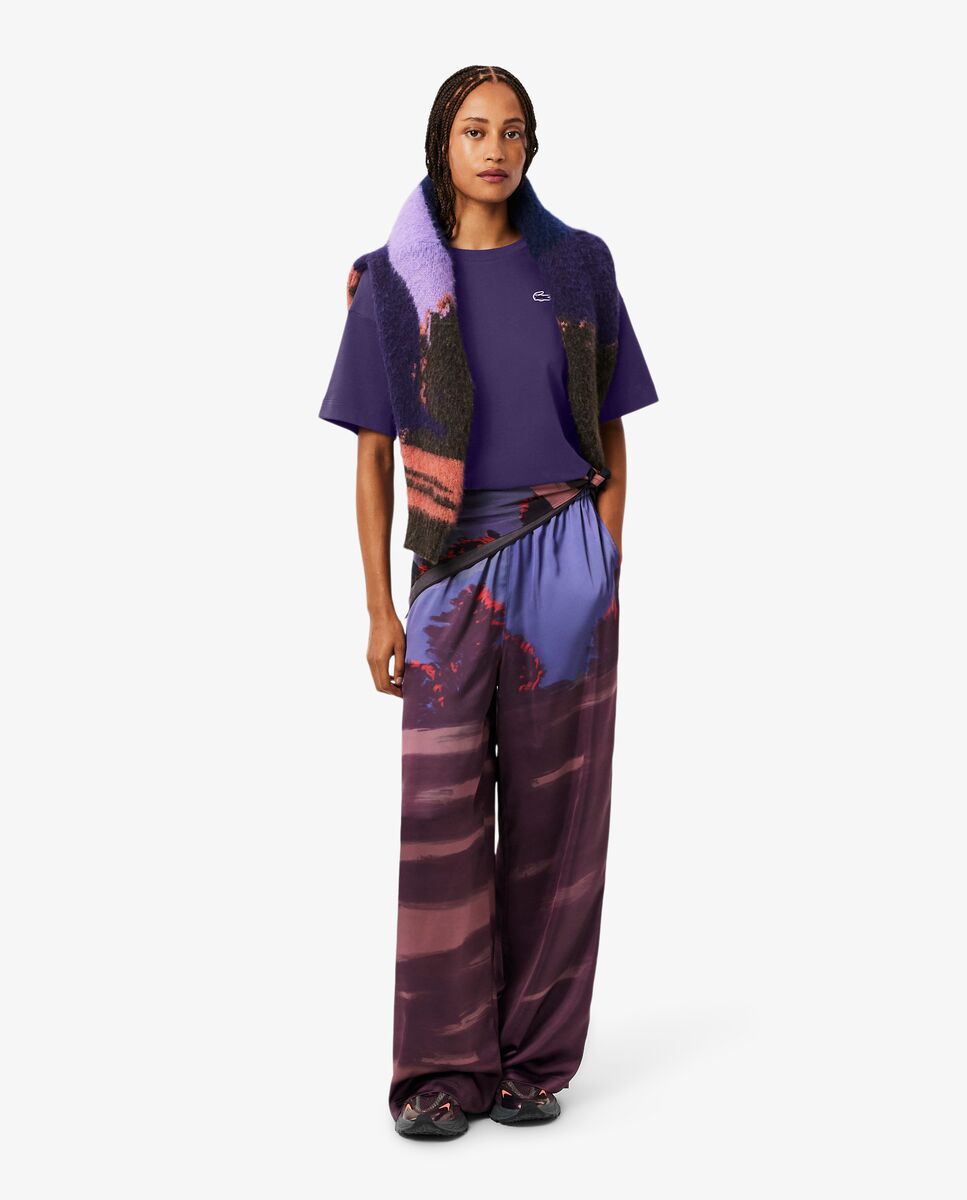 Camiseta de mujer de corte holgado con cocodrilo con paisaje en marrón de manga corta - Lacoste - Lila Lila-4