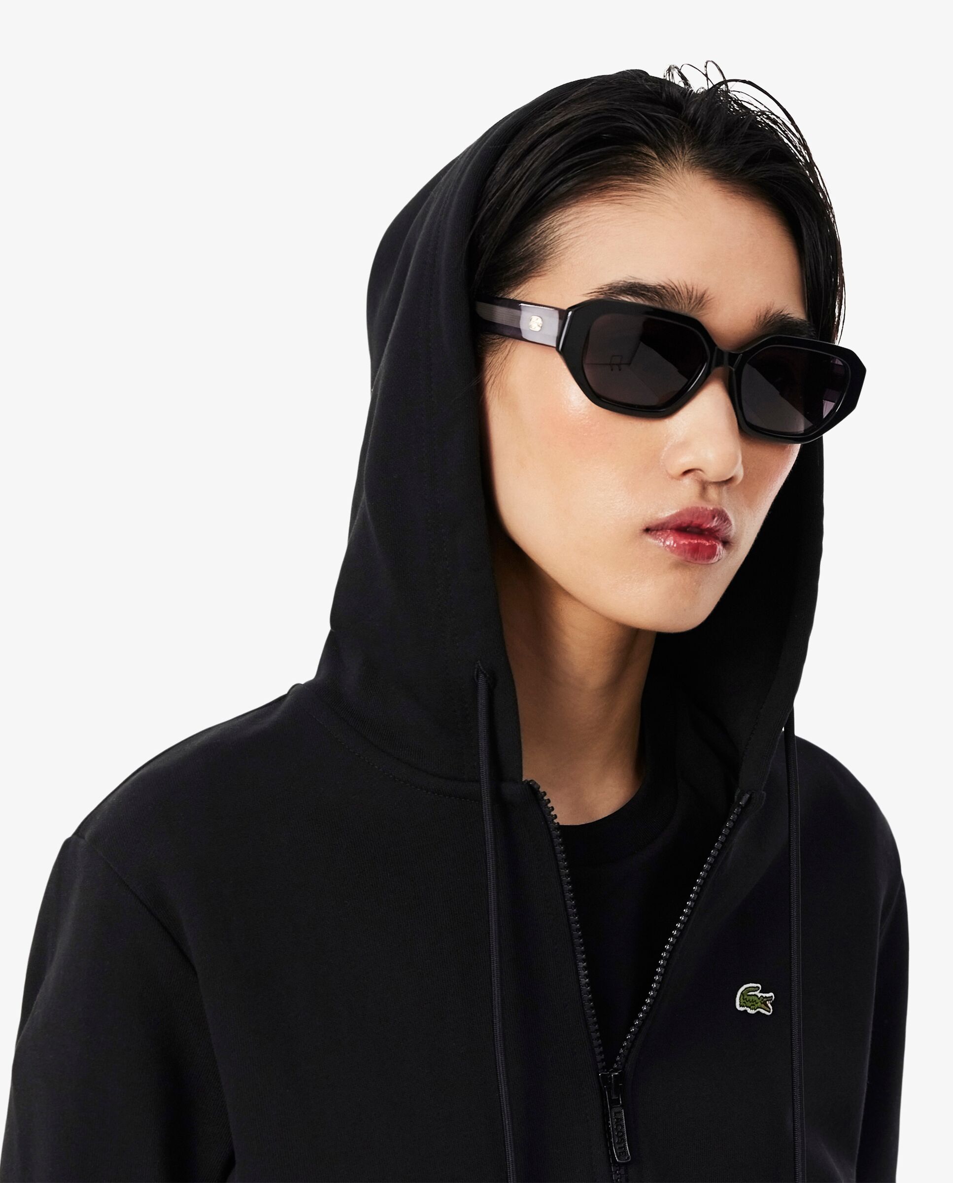 Sudadera de mujer con capucha de felpa con cremallera - Lacoste - Negro Negro-3
