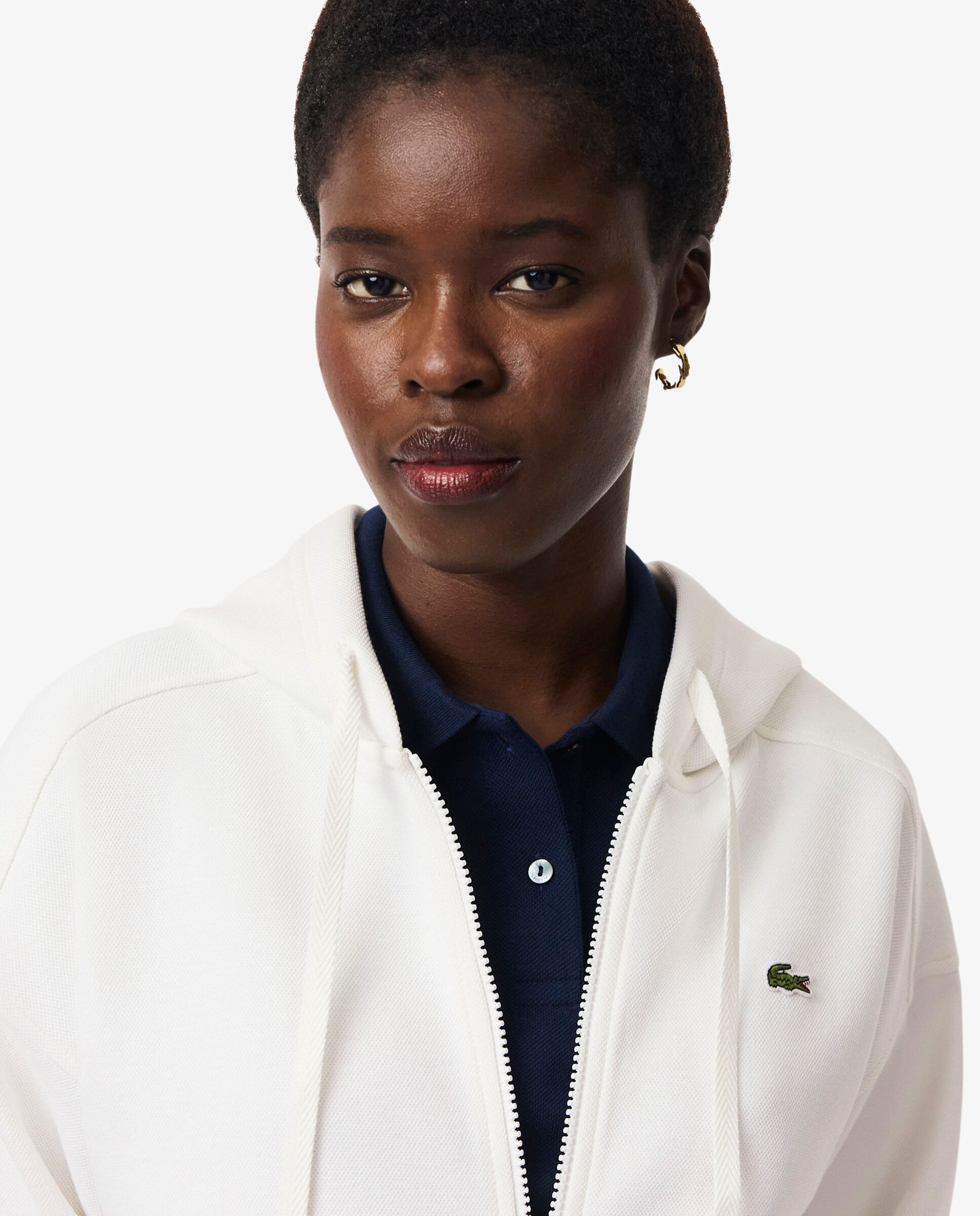 Sudadera de mujer con capucha de piqué con cremallera en - Lacoste - Blanco Blanco-3