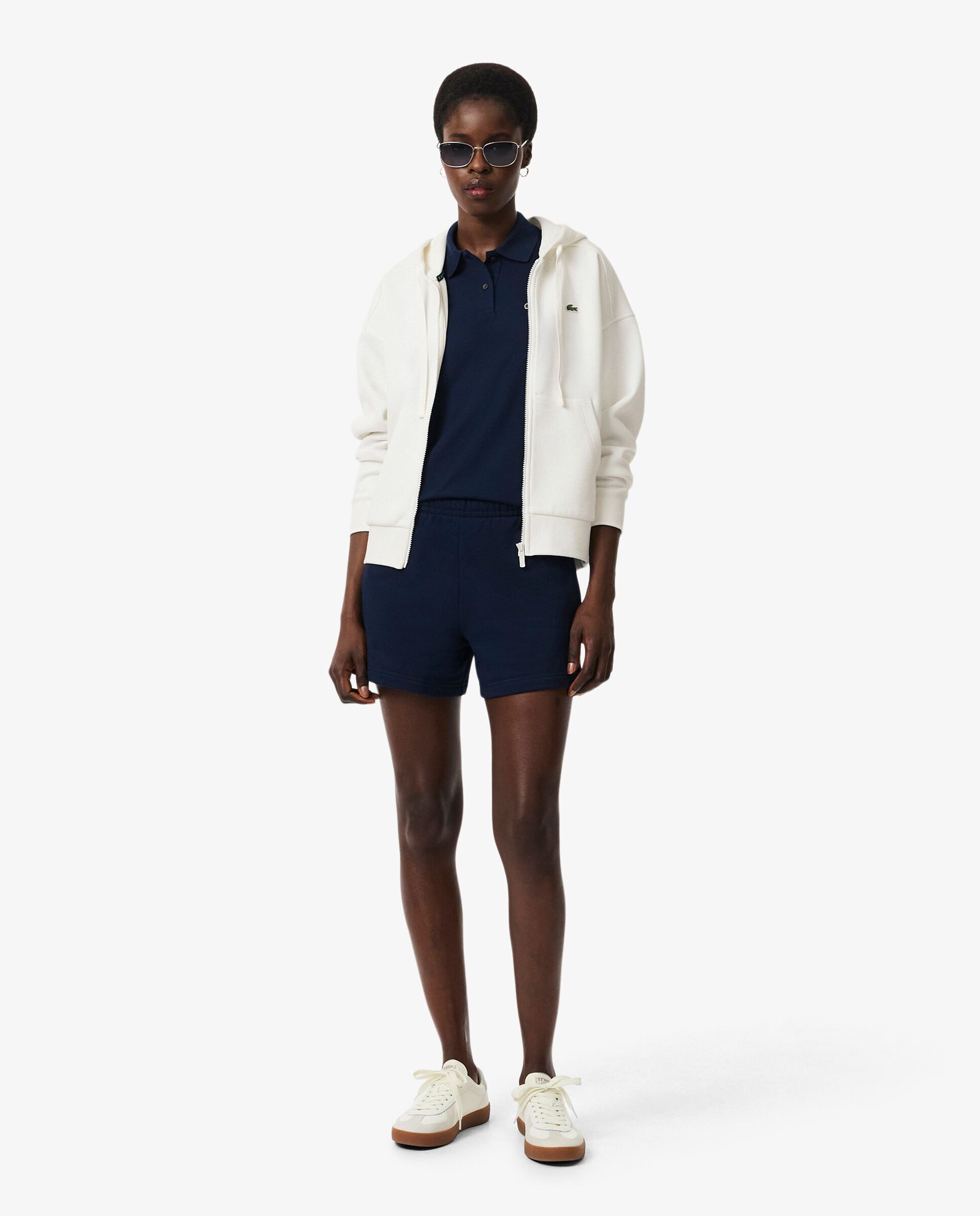 Sudadera de mujer con capucha de piqué con cremallera en - Lacoste - Blanco Blanco-4