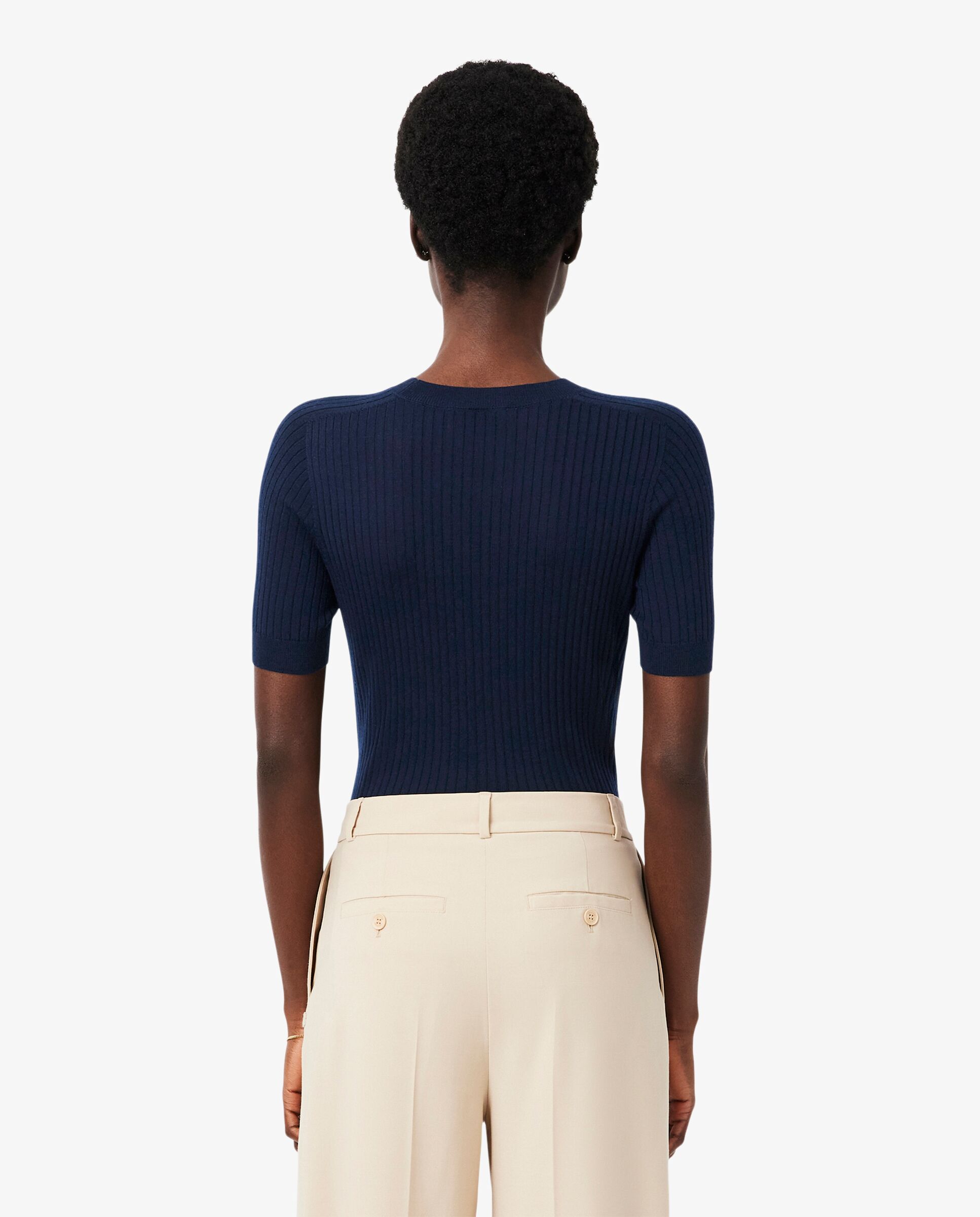 Jersey de manga corta de punto de canalé de lana merino - Lacoste - Azul marino Azul marino-2