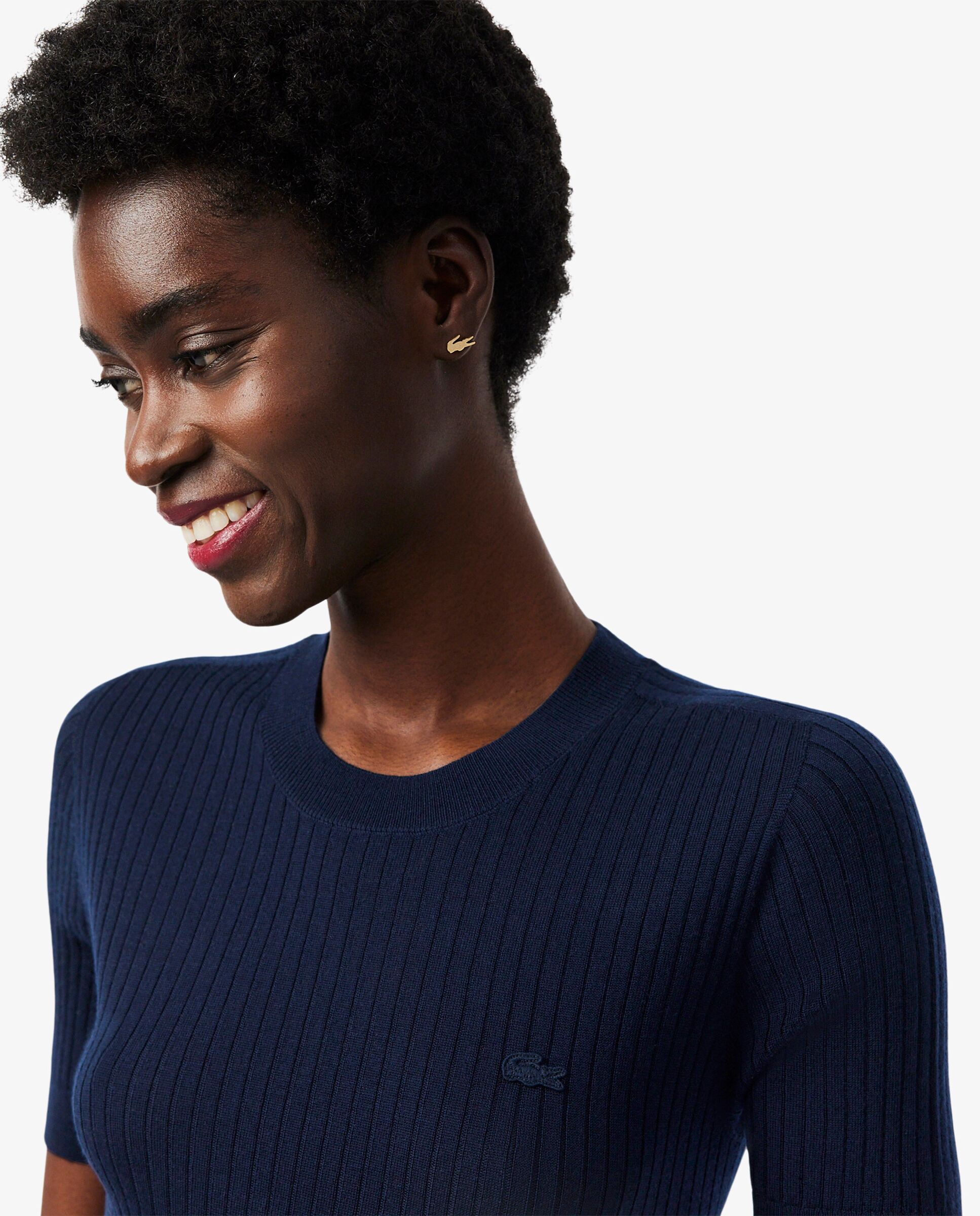 Jersey de manga corta de punto de canalé de lana merino - Lacoste - Azul marino Azul marino-3