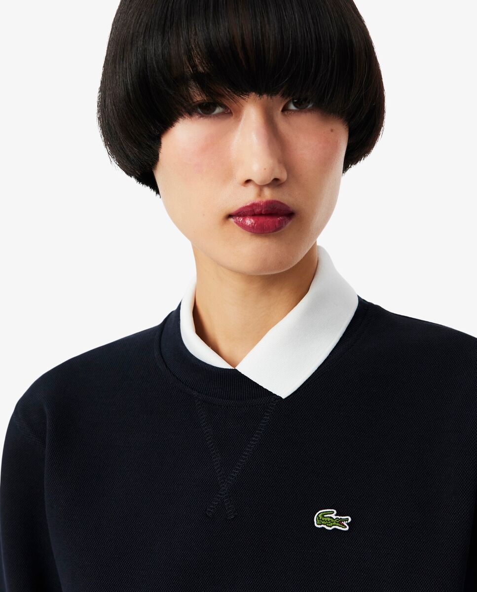 Sudadera de mujer de cuello redondo de piqué de corte holgado - Lacoste - Azul marino Azul marino-3