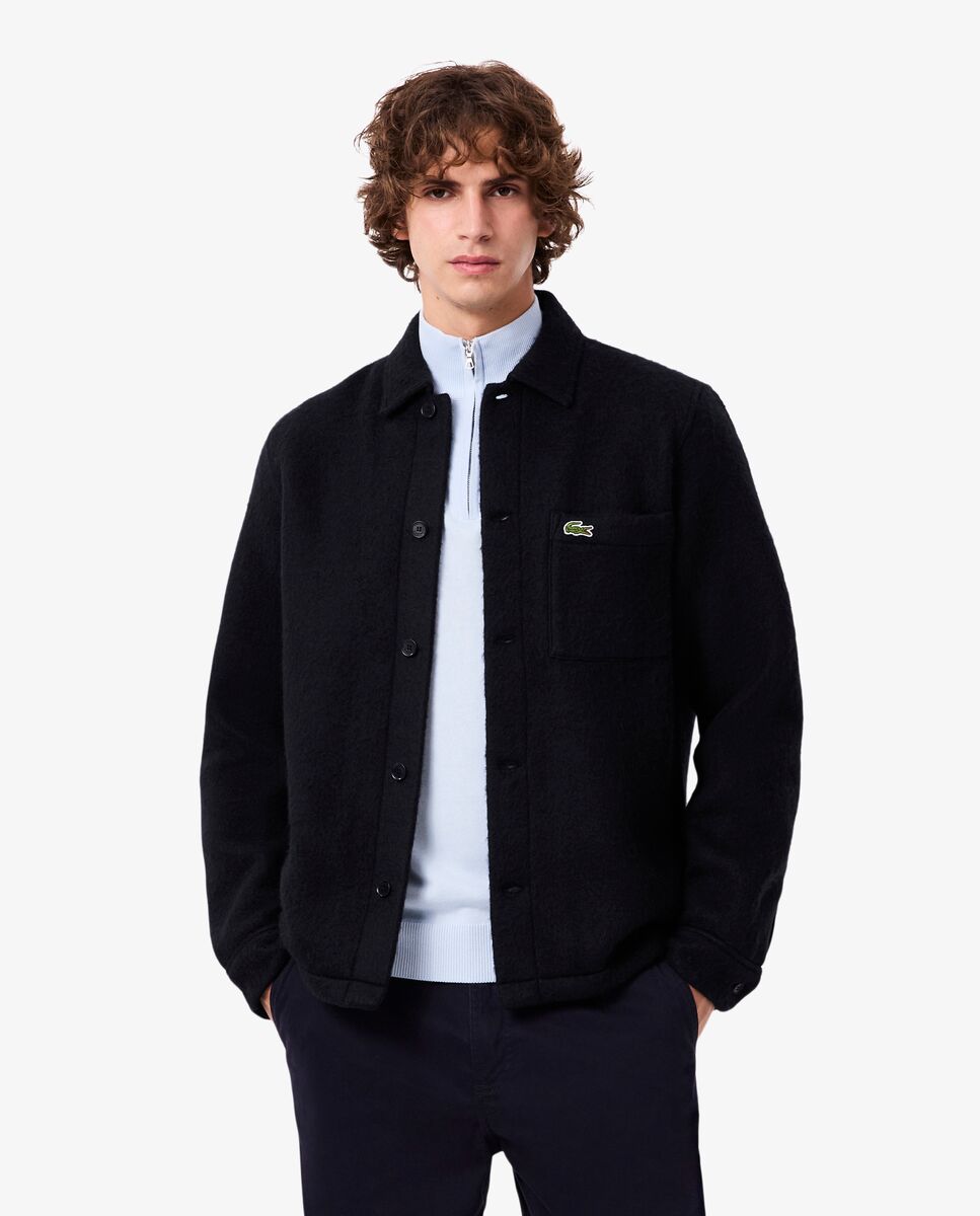 Lacoste - Sobrecamisa de hombre de paño de mezcla de lana de manga larga.