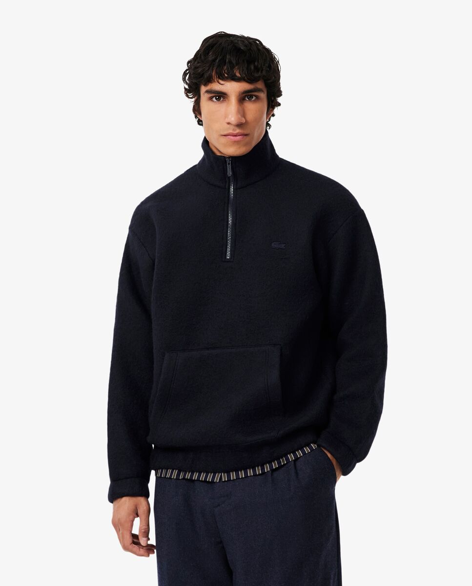 Lacoste - Sudadera de hombre de paño de lana con cremallera en el cuello en azul.