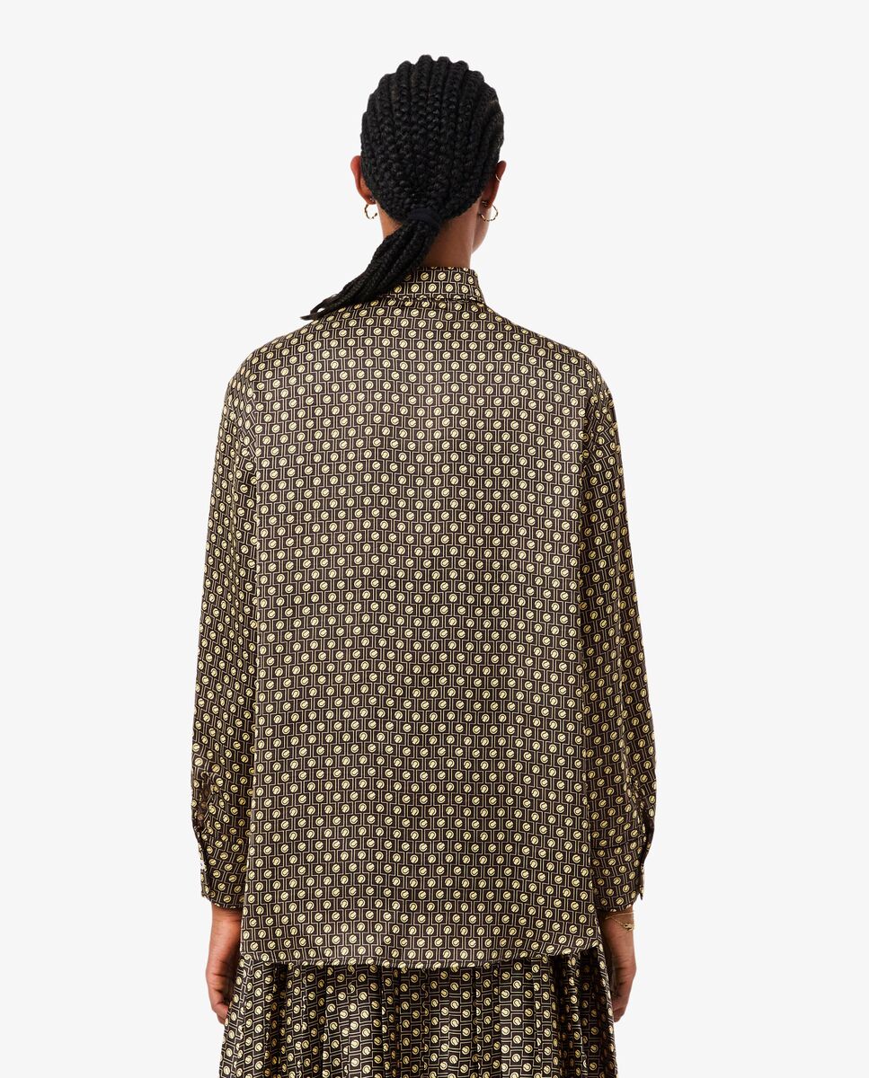 Camisa de mujer de satén oversized con estampado - Lacoste - Marrón Marrón-3