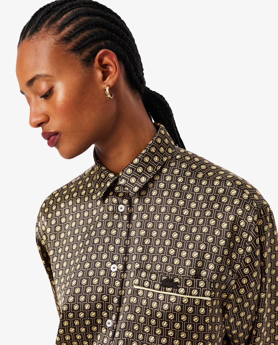 Camisa de mujer de satén oversized con estampado - Lacoste - Marrón Marrón-4