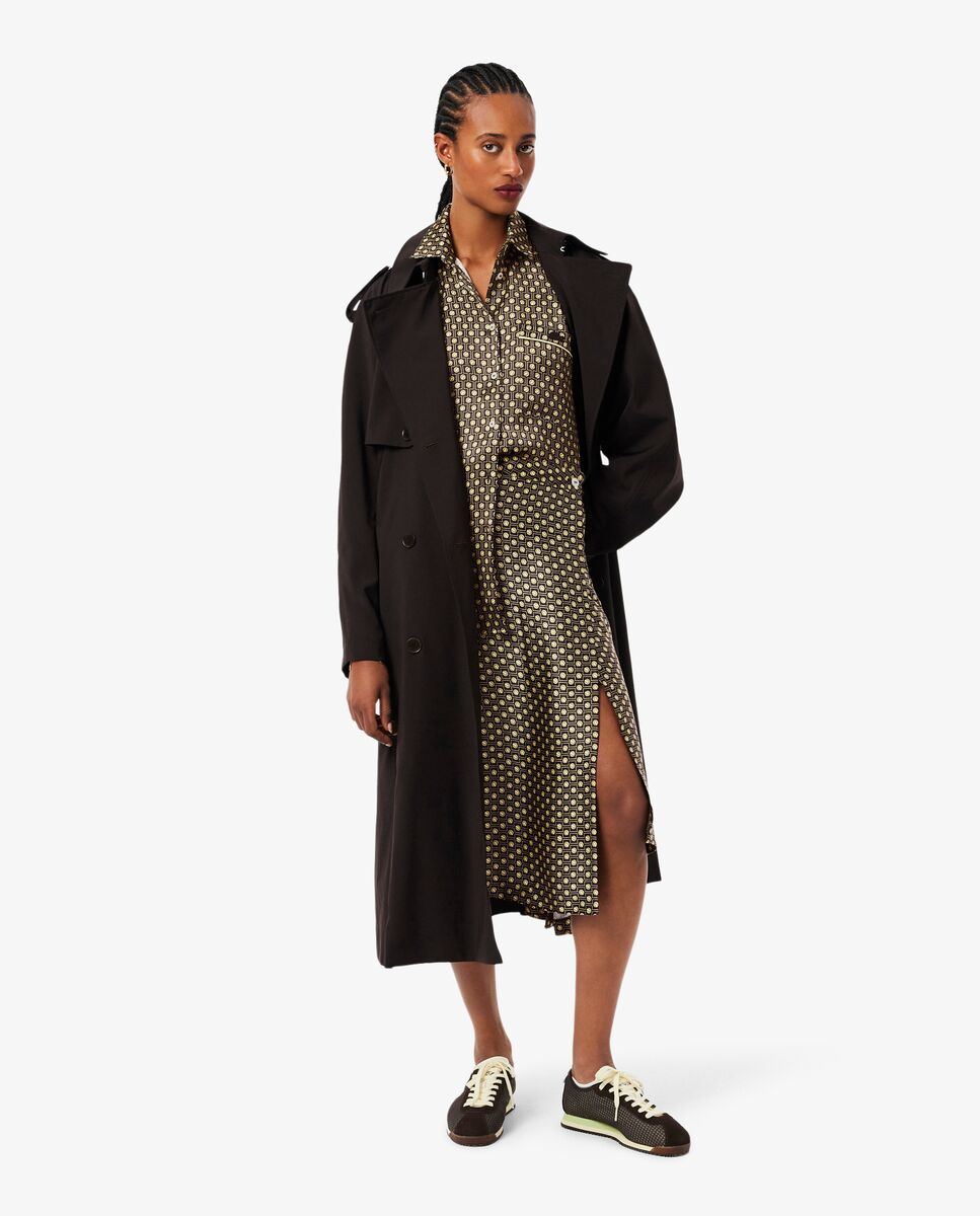 Camisa de mujer de satén oversized con estampado - Lacoste - Marrón Marrón-5