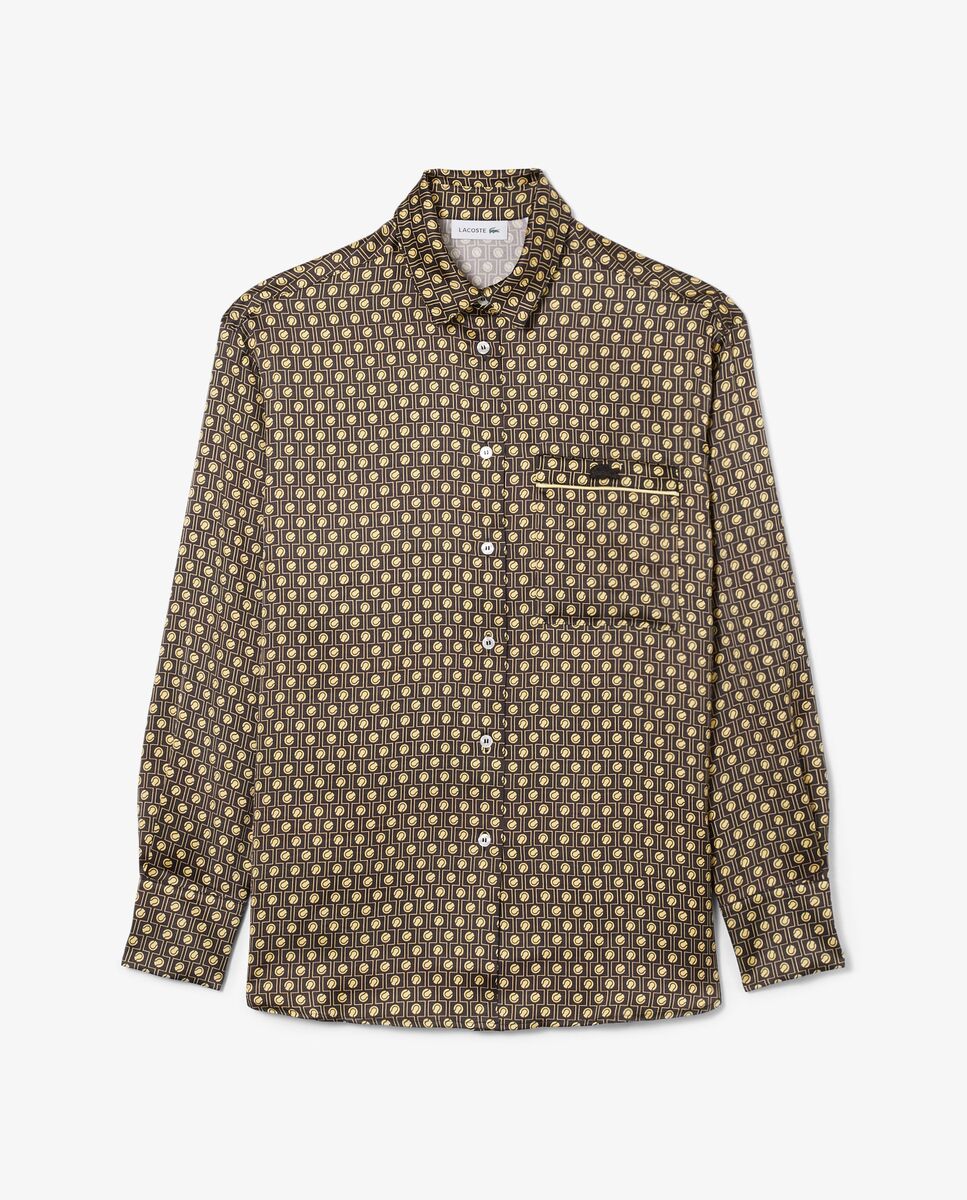 Camisa de mujer de satén oversized con estampado - Lacoste - Marrón Marrón-6
