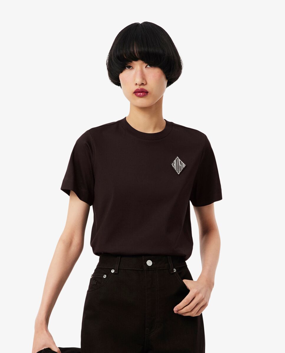 Lacoste - Camiseta de mujer de algodón con insignia Lacoste.