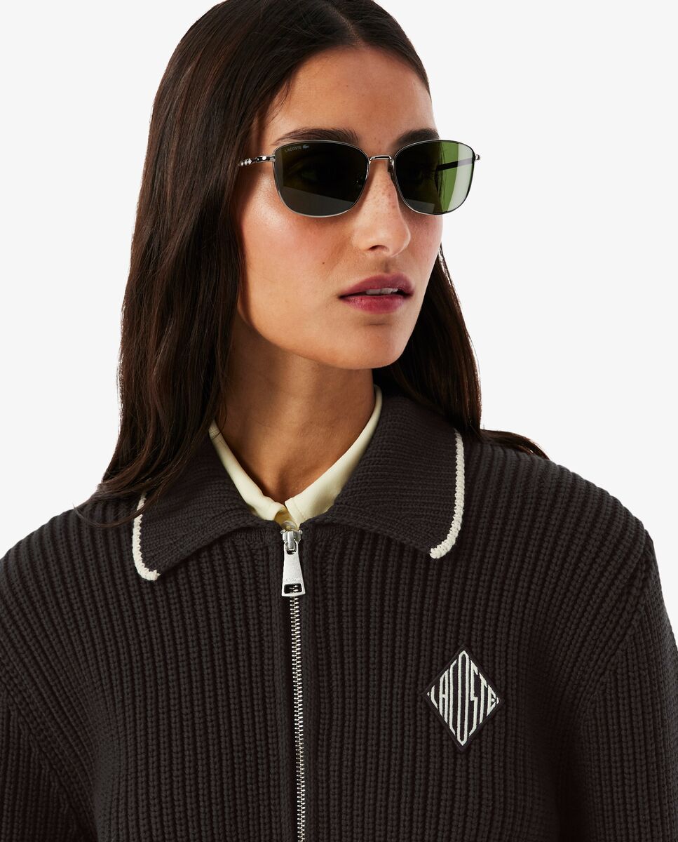 Jersey con cremallera e insignia en contraste de algodón - Lacoste - Marrón Marrón-4