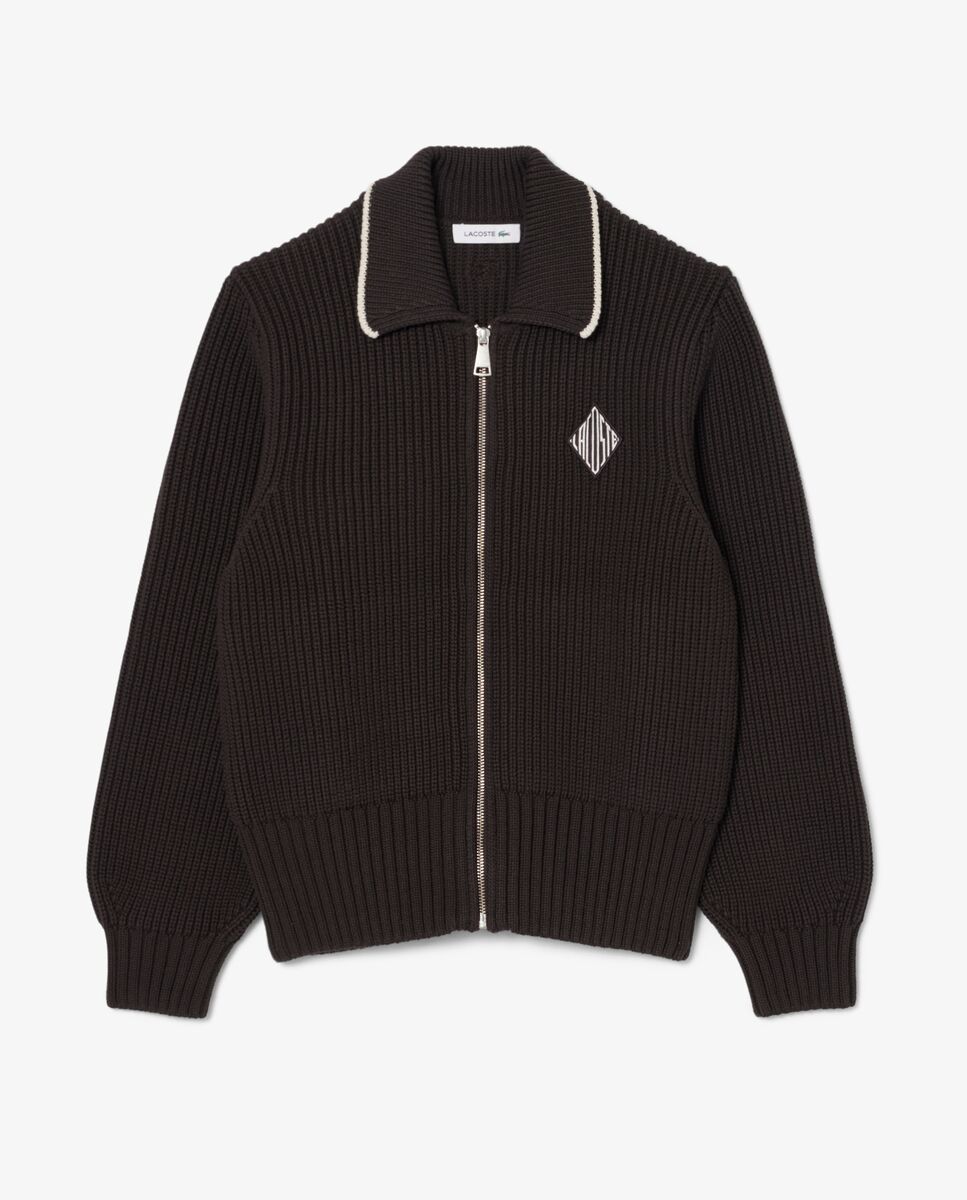 Jersey con cremallera e insignia en contraste de algodón - Lacoste - Marrón Marrón-6