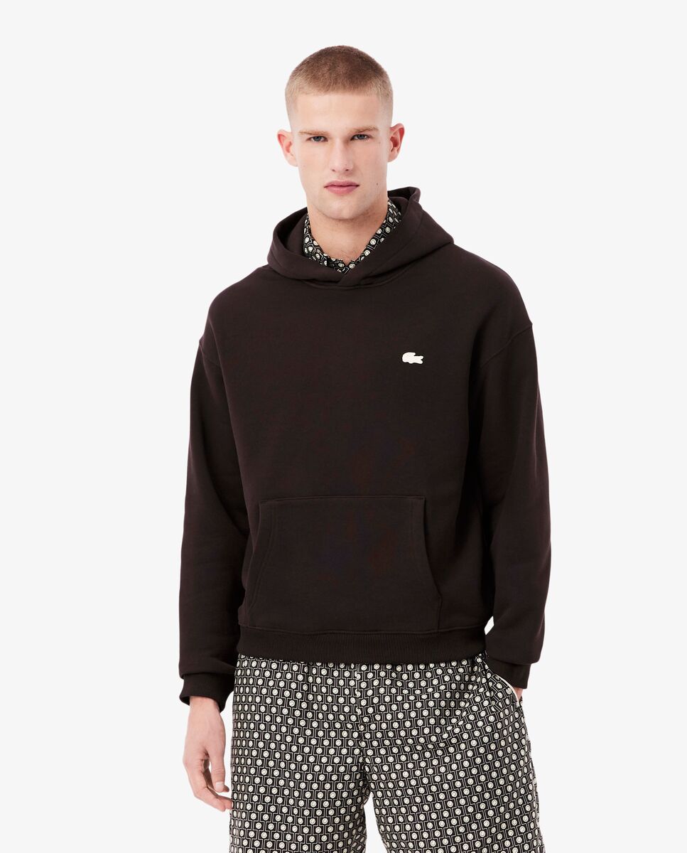 Lacoste - Sudadera de hombre con capucha de corte amplio con estampado en marrón en marrón.