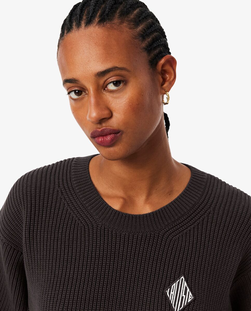 Jersey de mujer de cuello redondo de algodón - Lacoste - Marrón oscuro Marrón oscuro-3
