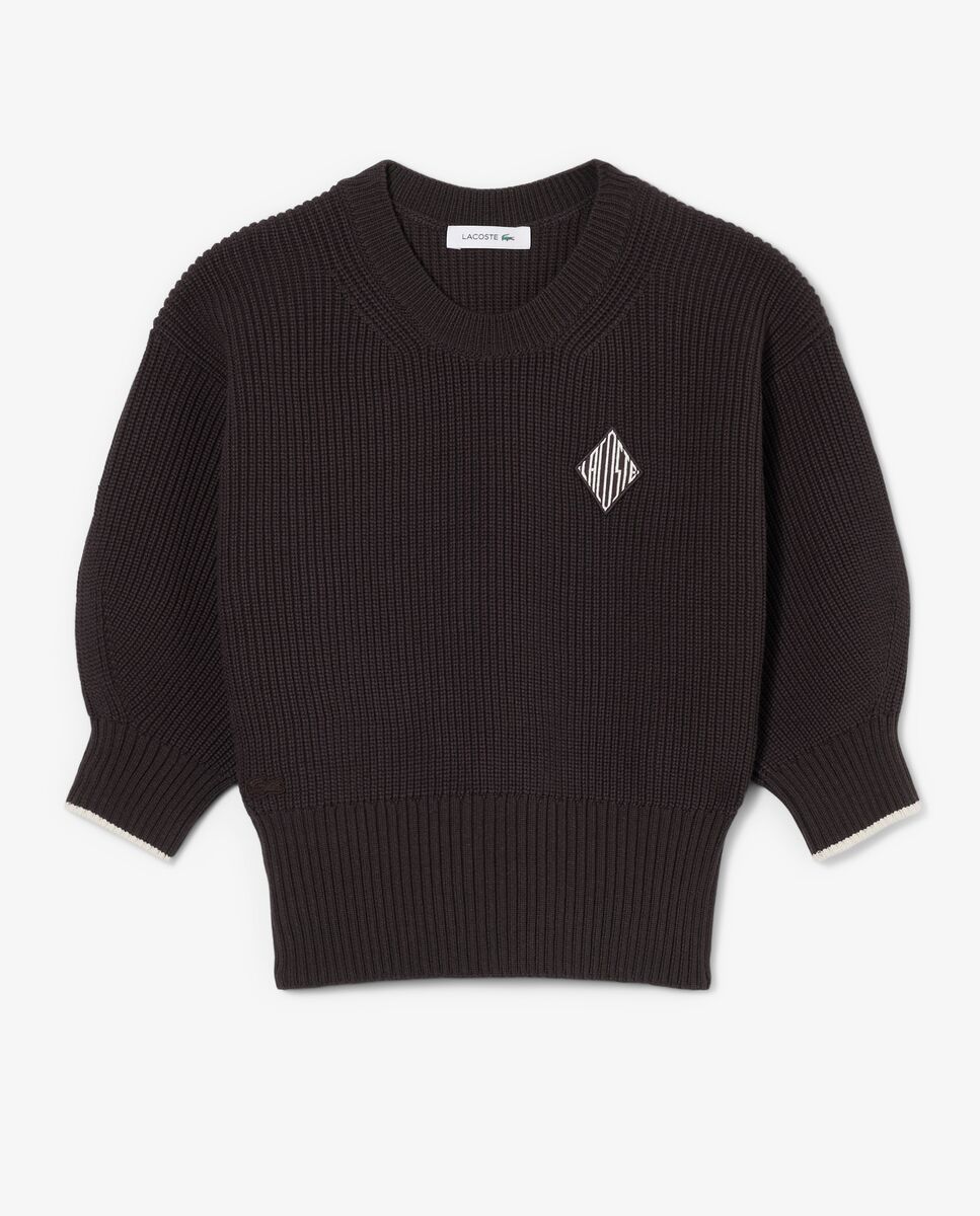 Jersey de mujer de cuello redondo de algodón - Lacoste - Marrón oscuro Marrón oscuro-5