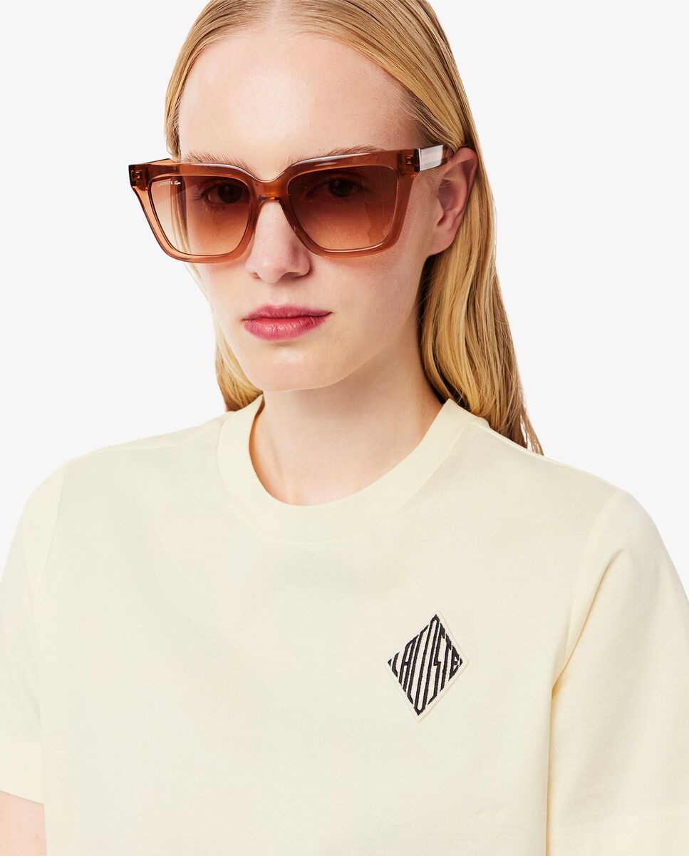 Camiseta de mujer de algodón con insignia Lacoste - Amarillo Amarillo-4
