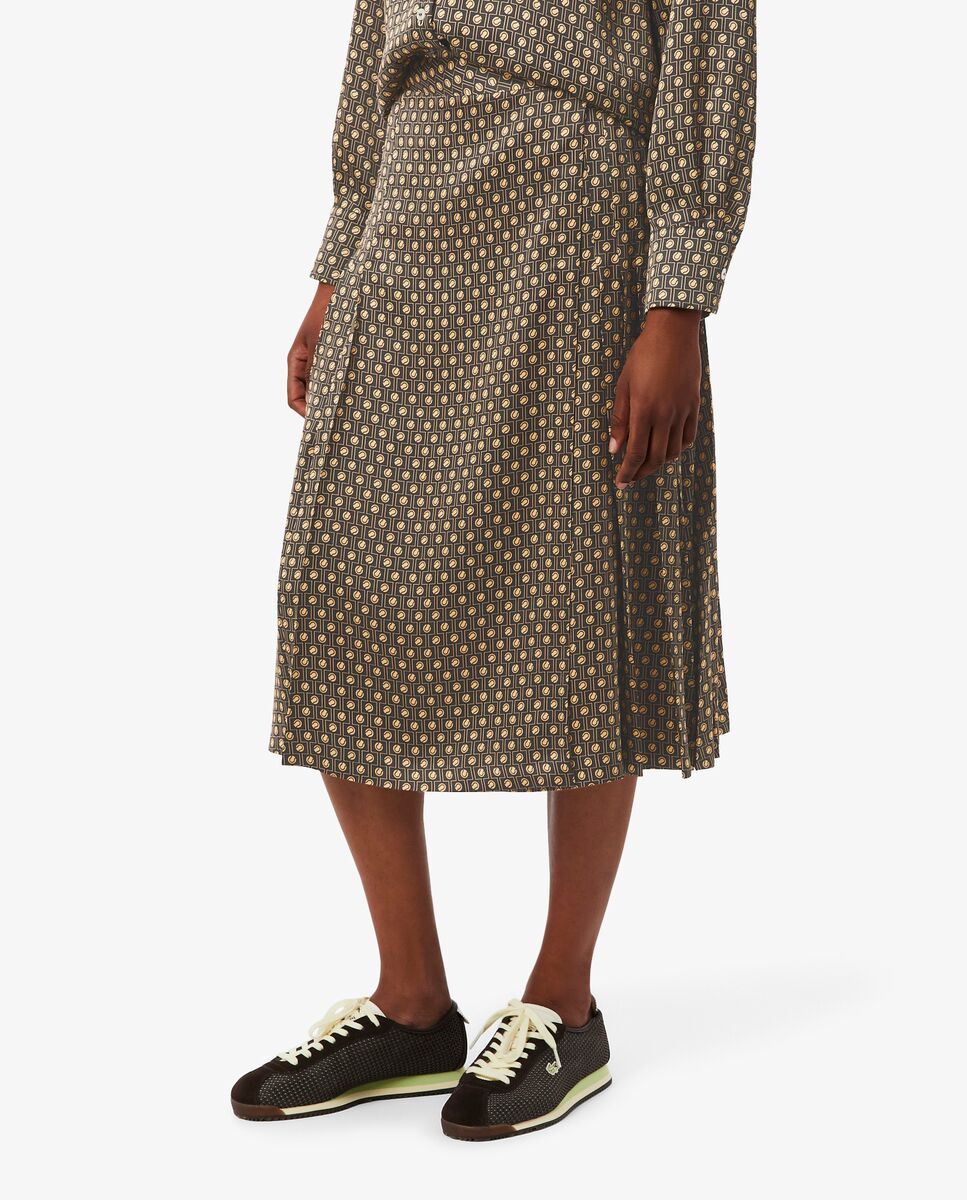 Falda midi plisada con estampado - Lacoste - Marrón Marrón-4