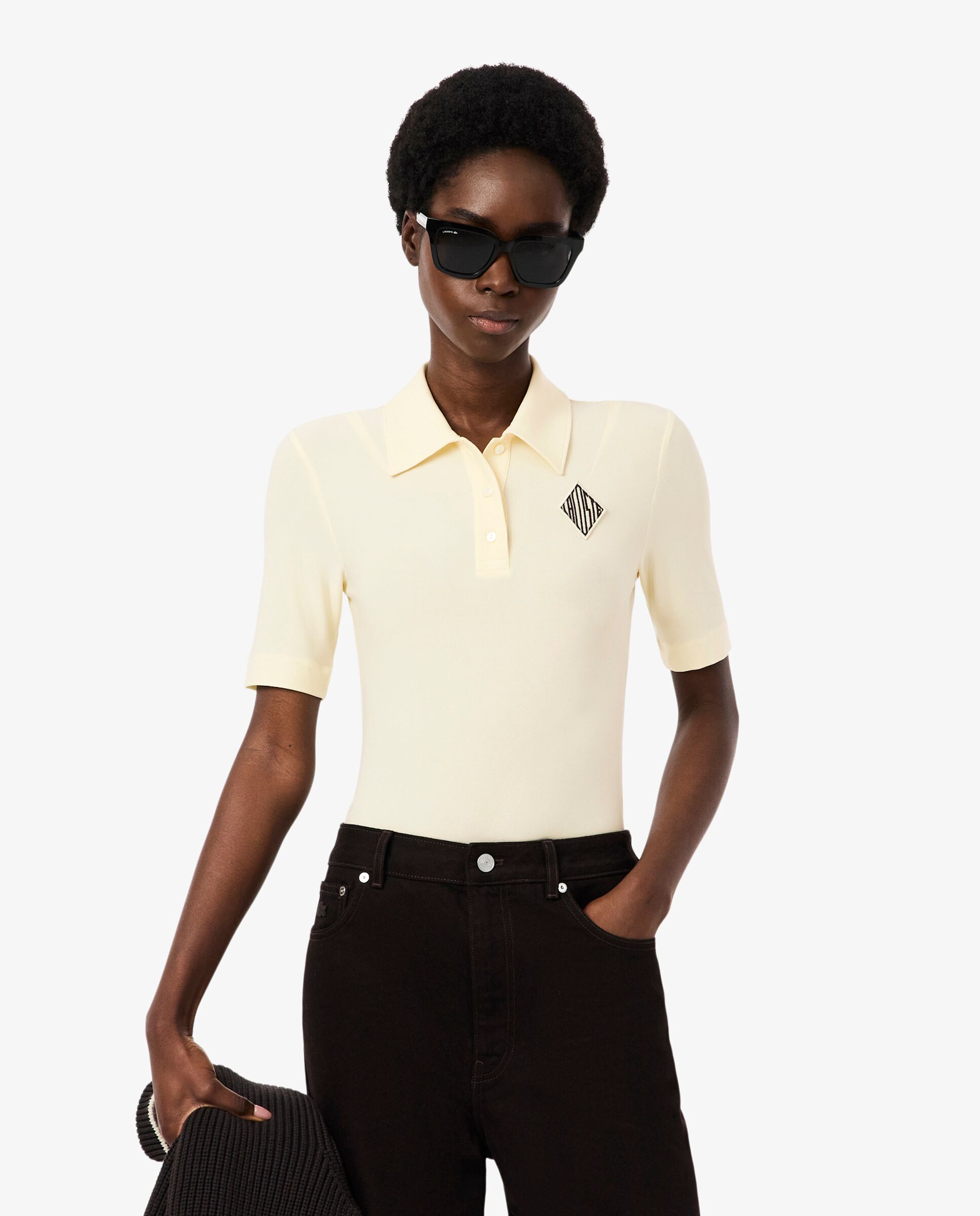 Polo de mujer bordado de corte ajustado de manga corta - Lacoste - Amarillo Amarillo-1
