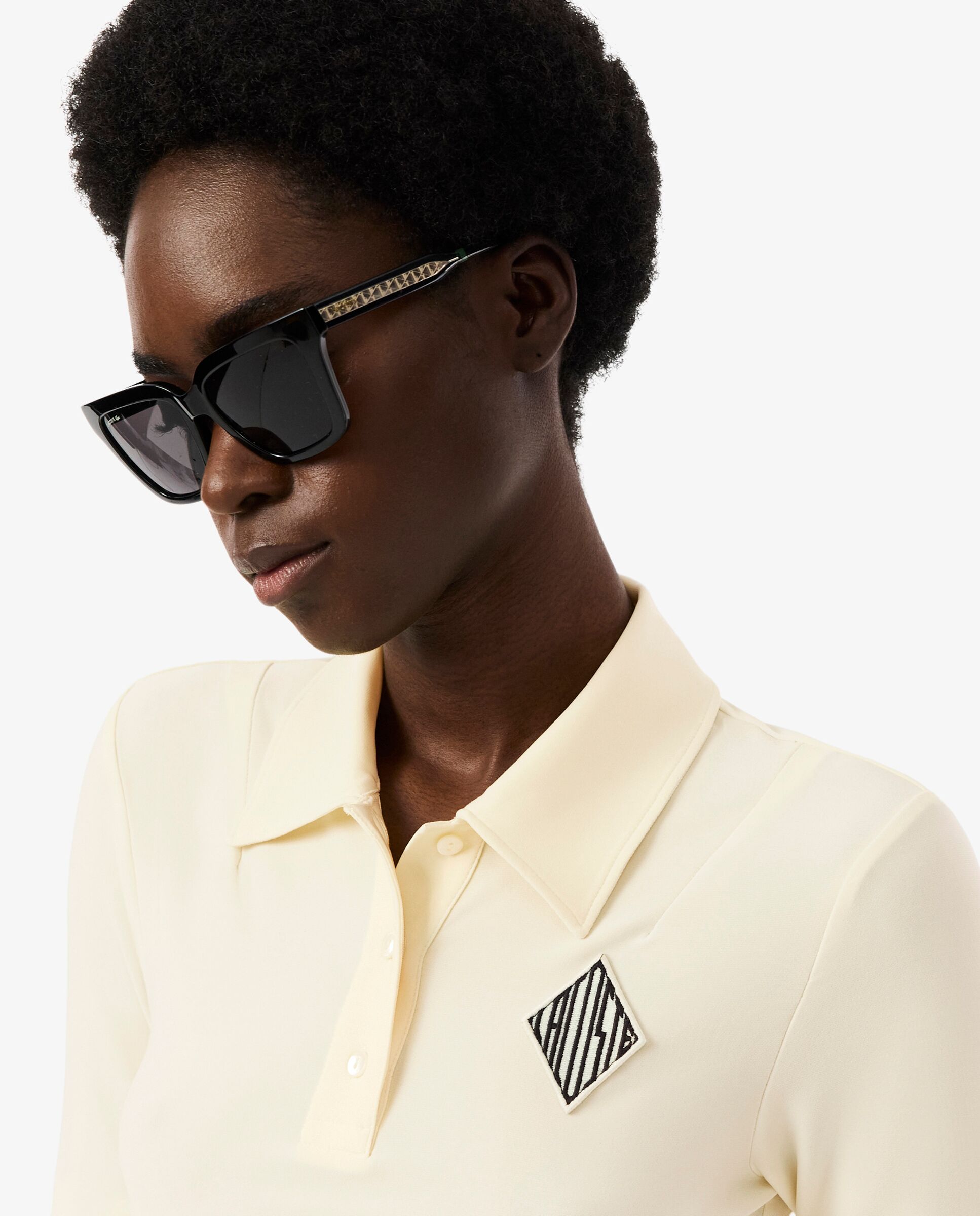 Polo de mujer bordado de corte ajustado de manga corta - Lacoste - Amarillo Amarillo-3