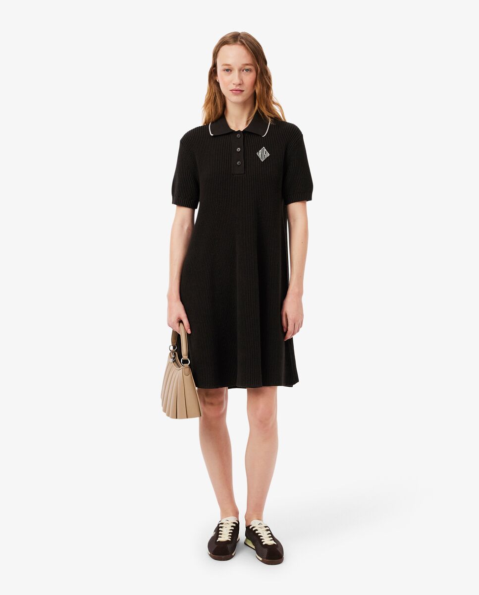 Vestido polo de algodón con insignia en contraste de manga corta - Lacoste - Marrón Marrón-1