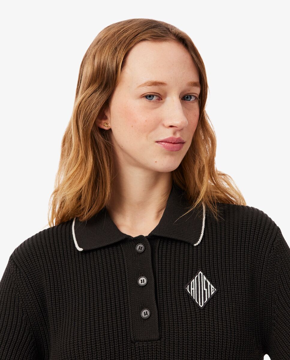 Vestido polo de algodón con insignia en contraste de manga corta - Lacoste - Marrón Marrón-4