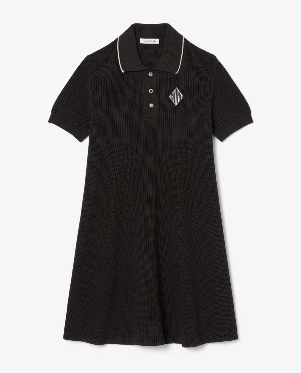 Vestido polo de algodón con insignia en contraste de manga corta - Lacoste - Marrón Marrón-6