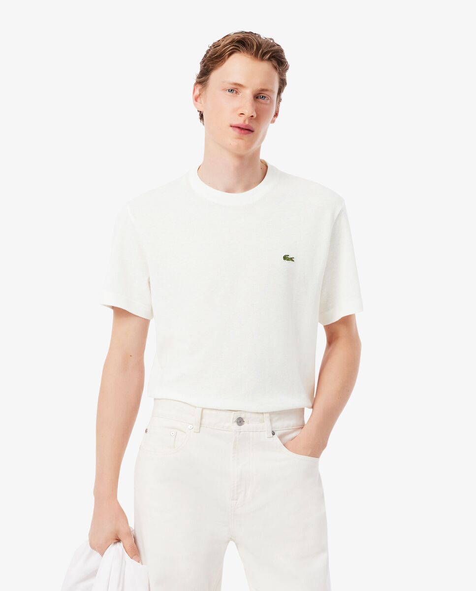 Lacoste - Camiseta de hombre de piqué de lino y algodón grueso de manga corta.