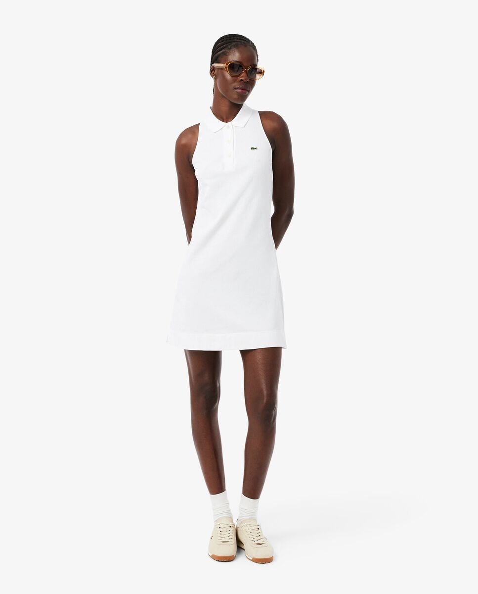 Lacoste - Vestido corto de mujer sin mangas de piqué en blanco.