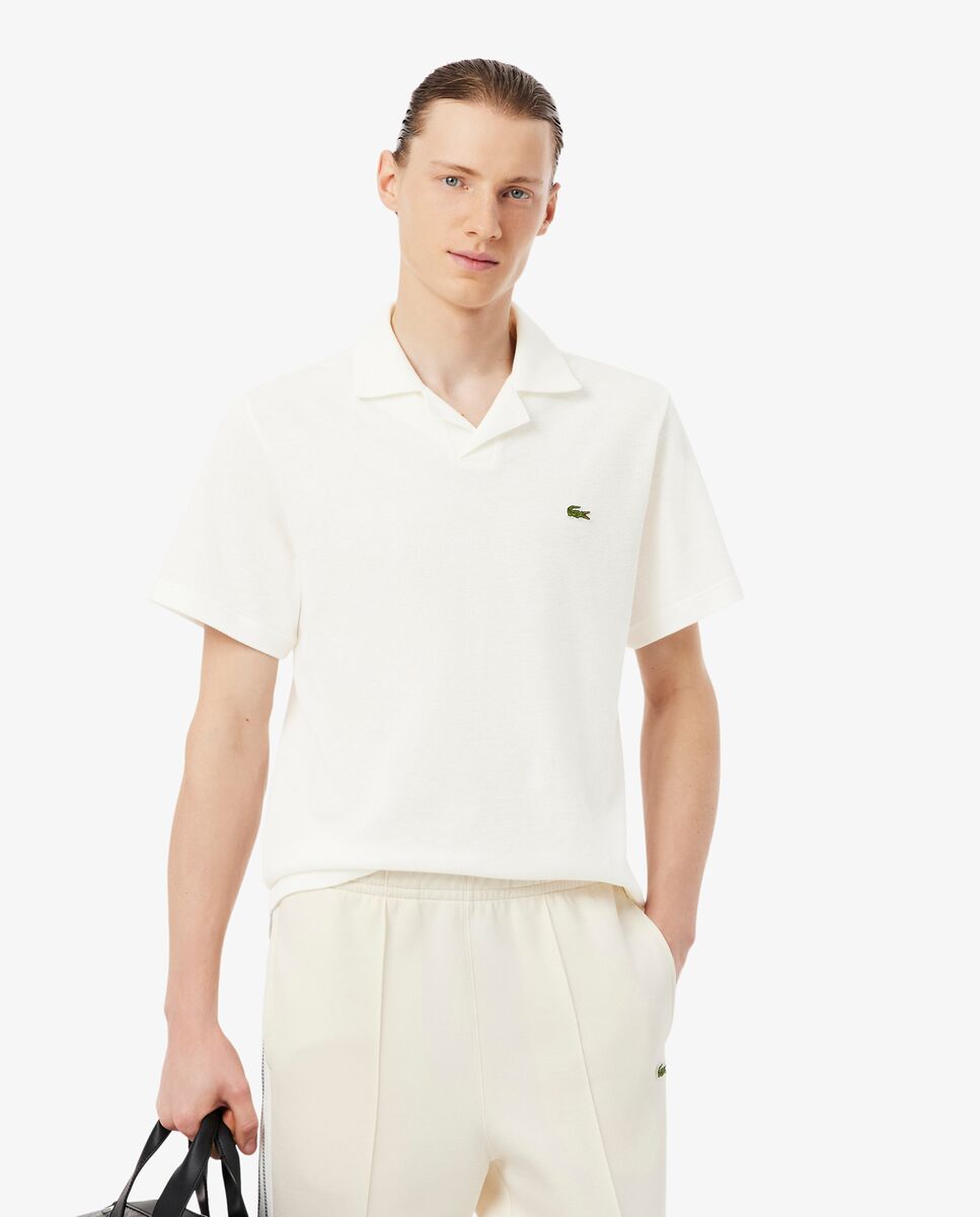 Polo de hombre de corte clásico mezcla de algodón y lino en azul de manga corta - Lacoste - Blanco Blanco-1
