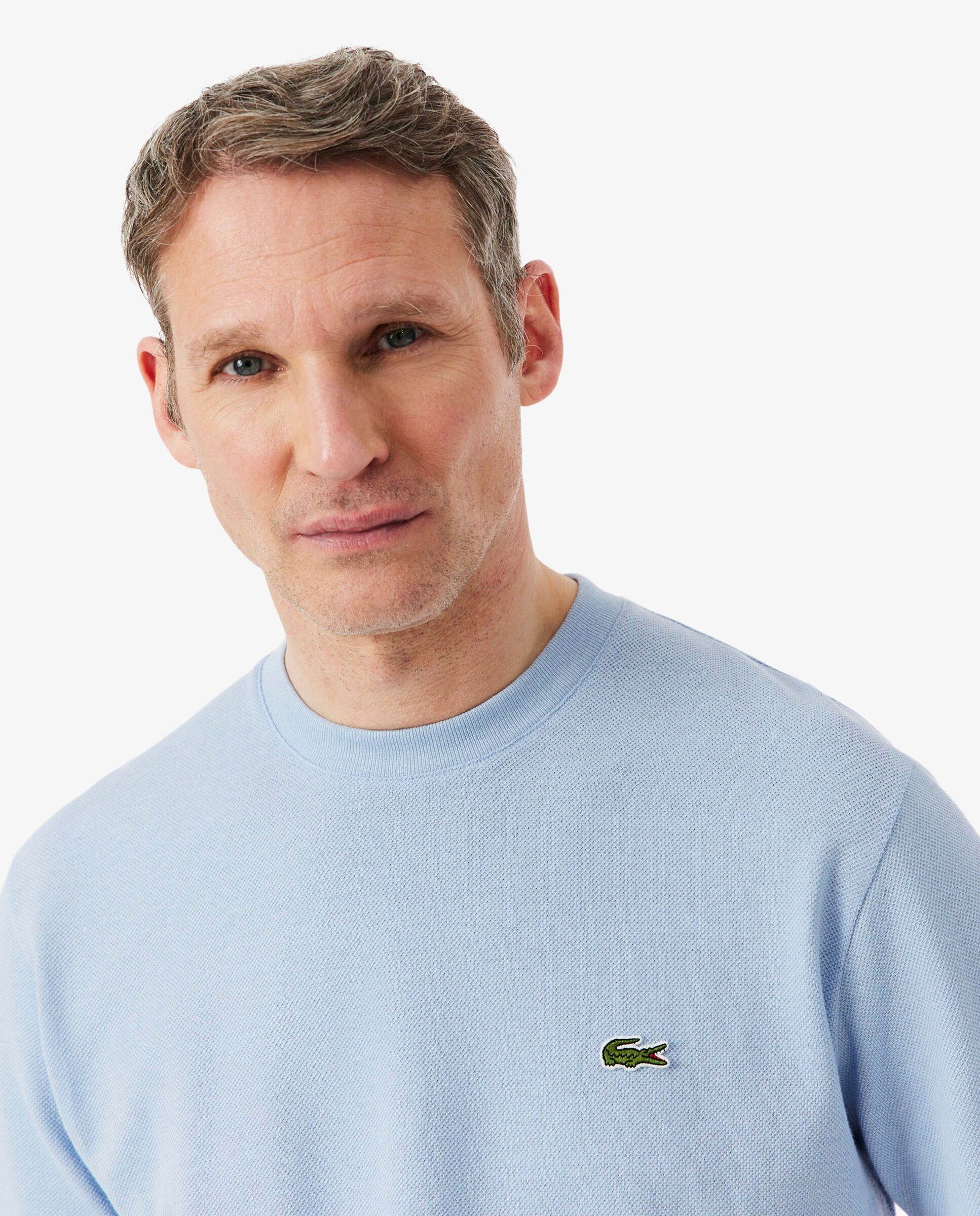 Camiseta de hombre de piqué de lino y algodón grueso de manga corta - Lacoste - Azul claro Azul claro-3