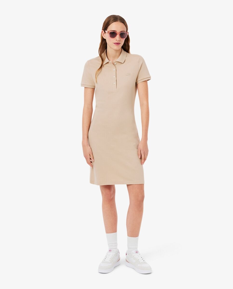Imagen 0 de Vestido de mujer de corte ajustado de mini piqué elástico de manga corta Beige
