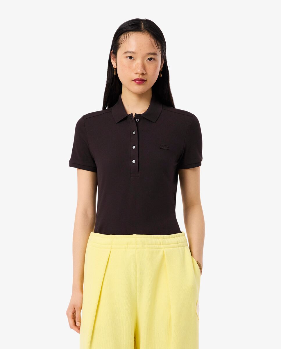 Polo de mujer en piqué de algodón stretch de manga corta - Lacoste - Marrón Marrón-2