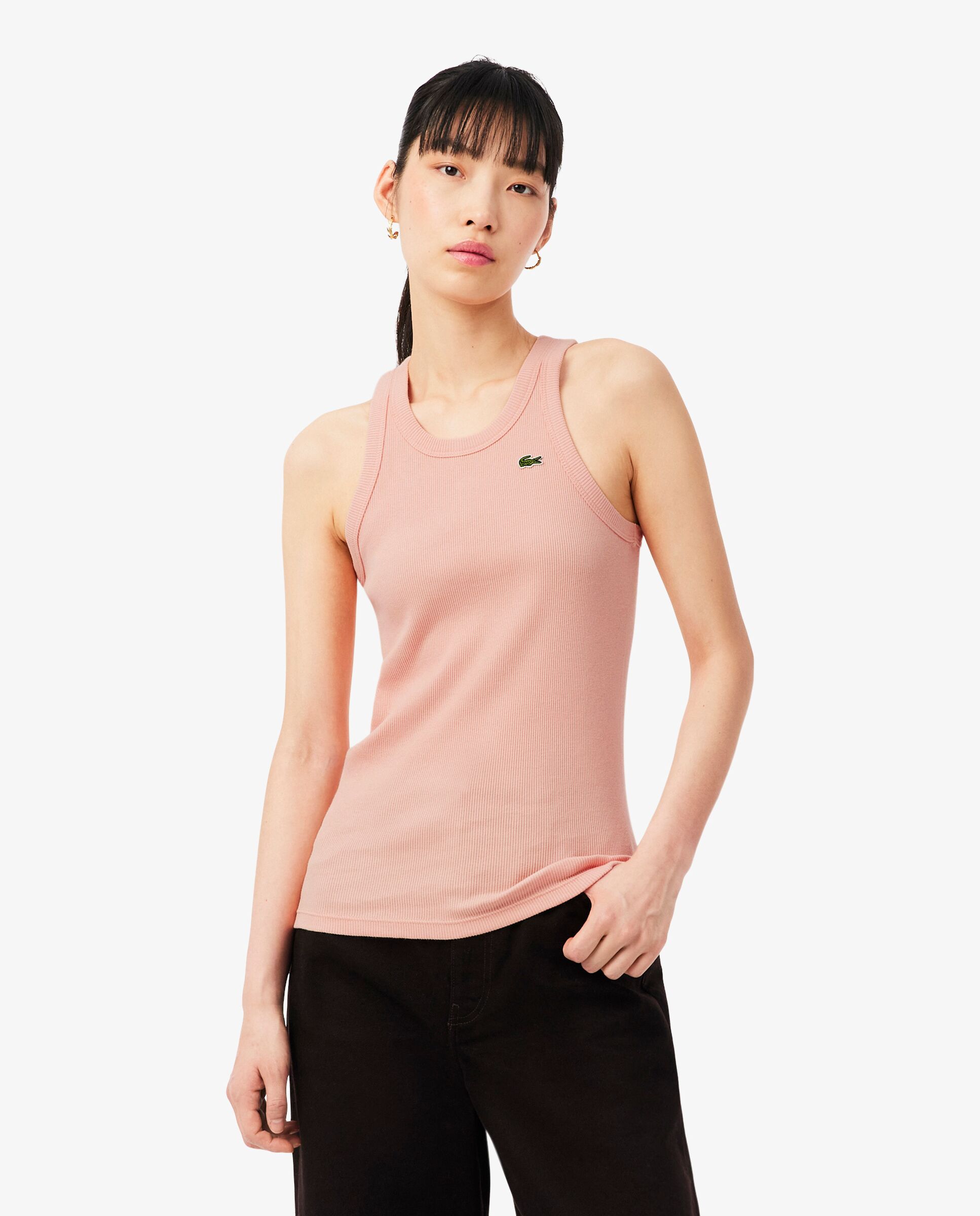 Top de tirantes de corte ajustado de algodón en marrón de manga corta - Lacoste - Rosa Rosa-1