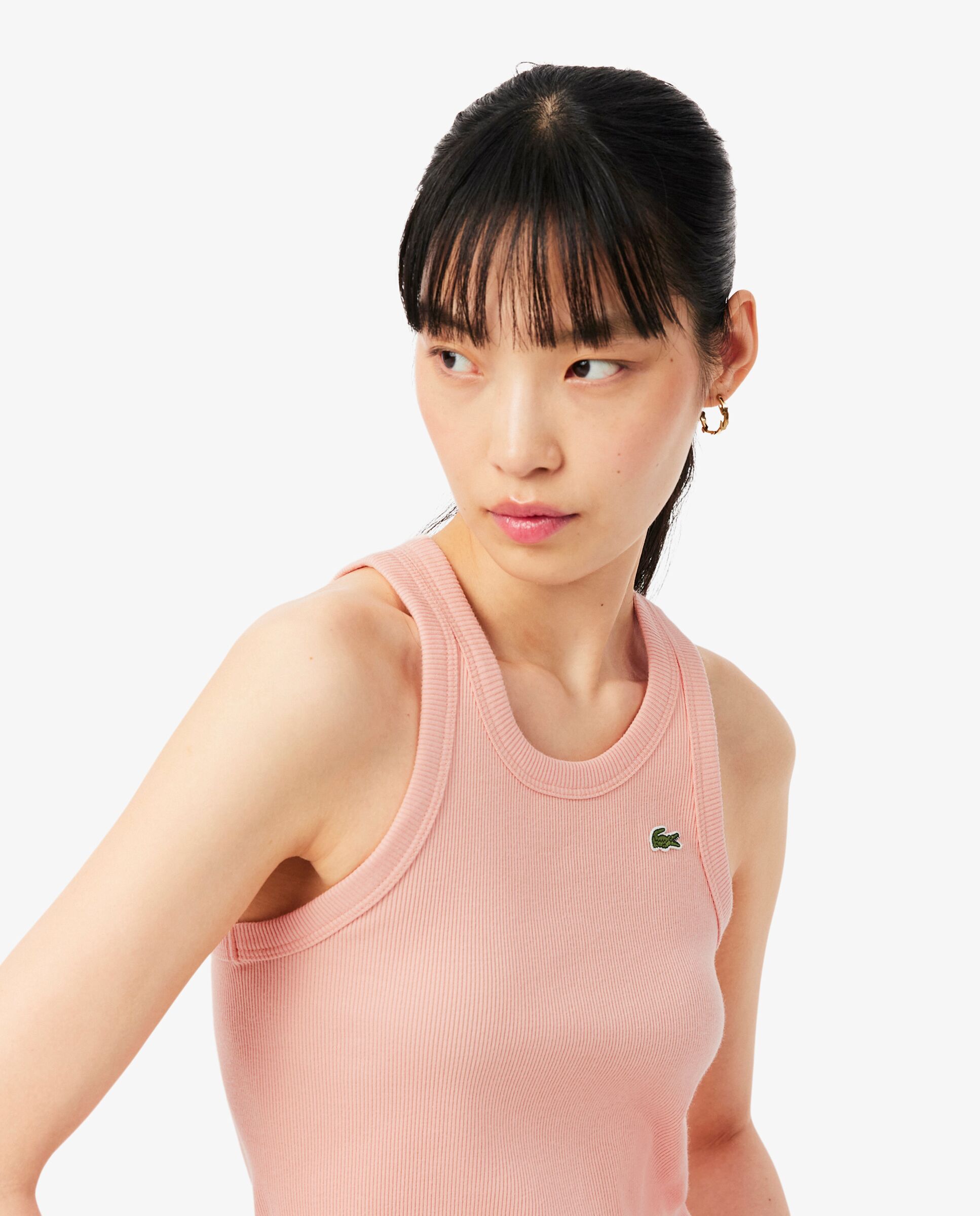 Top de tirantes de corte ajustado de algodón en marrón de manga corta - Lacoste - Rosa Rosa-3