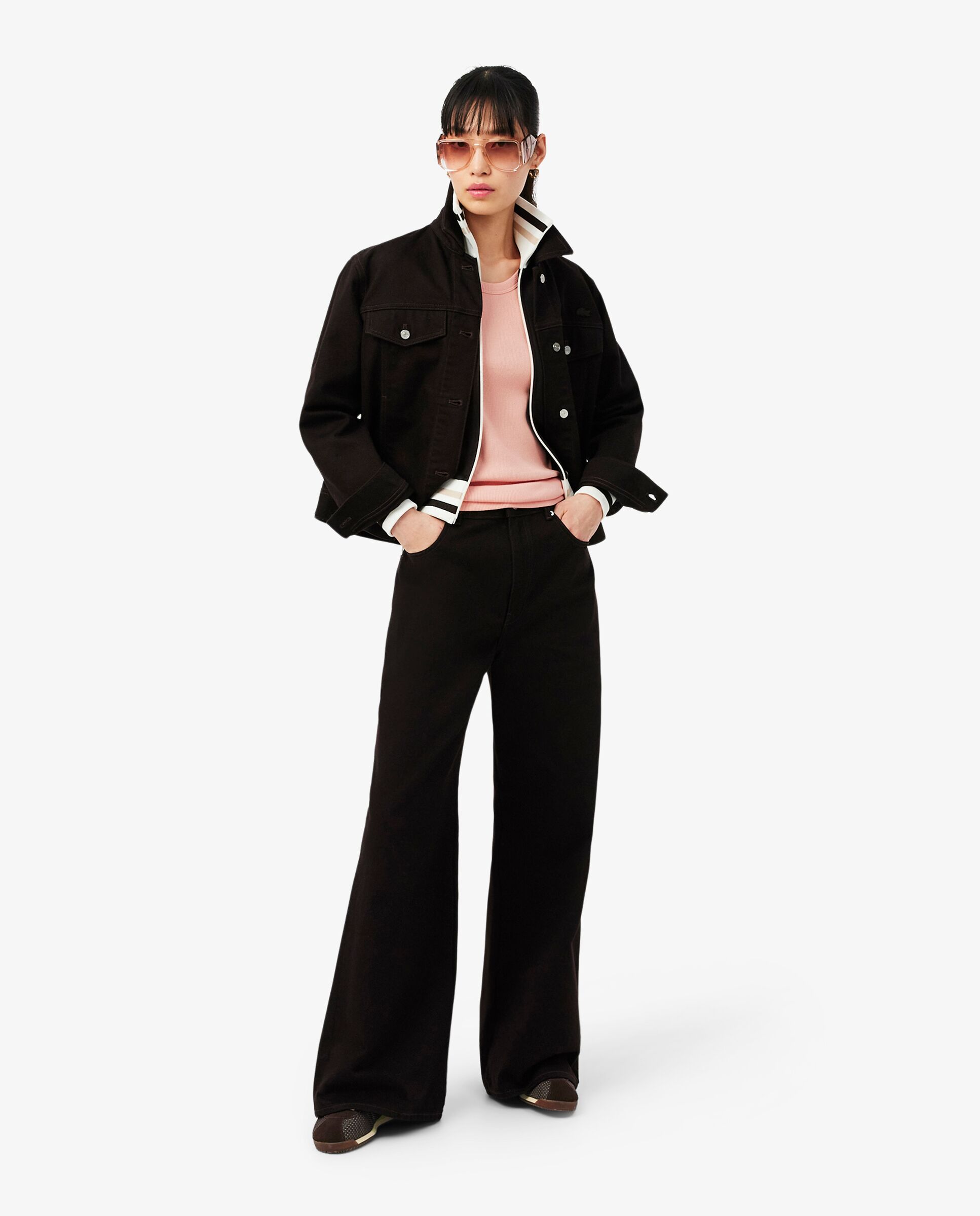 Top de tirantes de corte ajustado de algodón en marrón de manga corta - Lacoste - Rosa Rosa-4