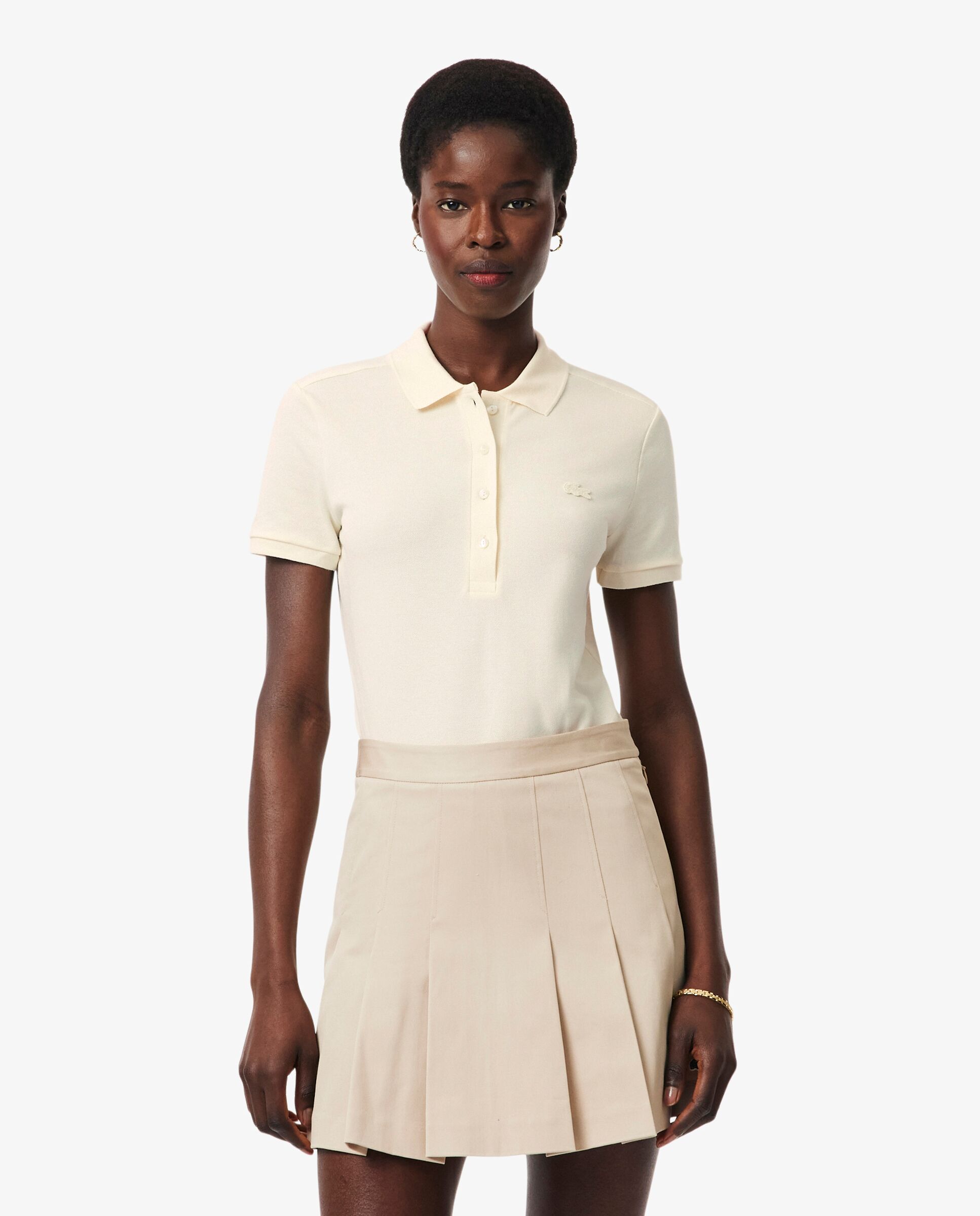 Polo de mujer en piqué de algodón stretch de manga corta - Lacoste - Amarillo Amarillo-1