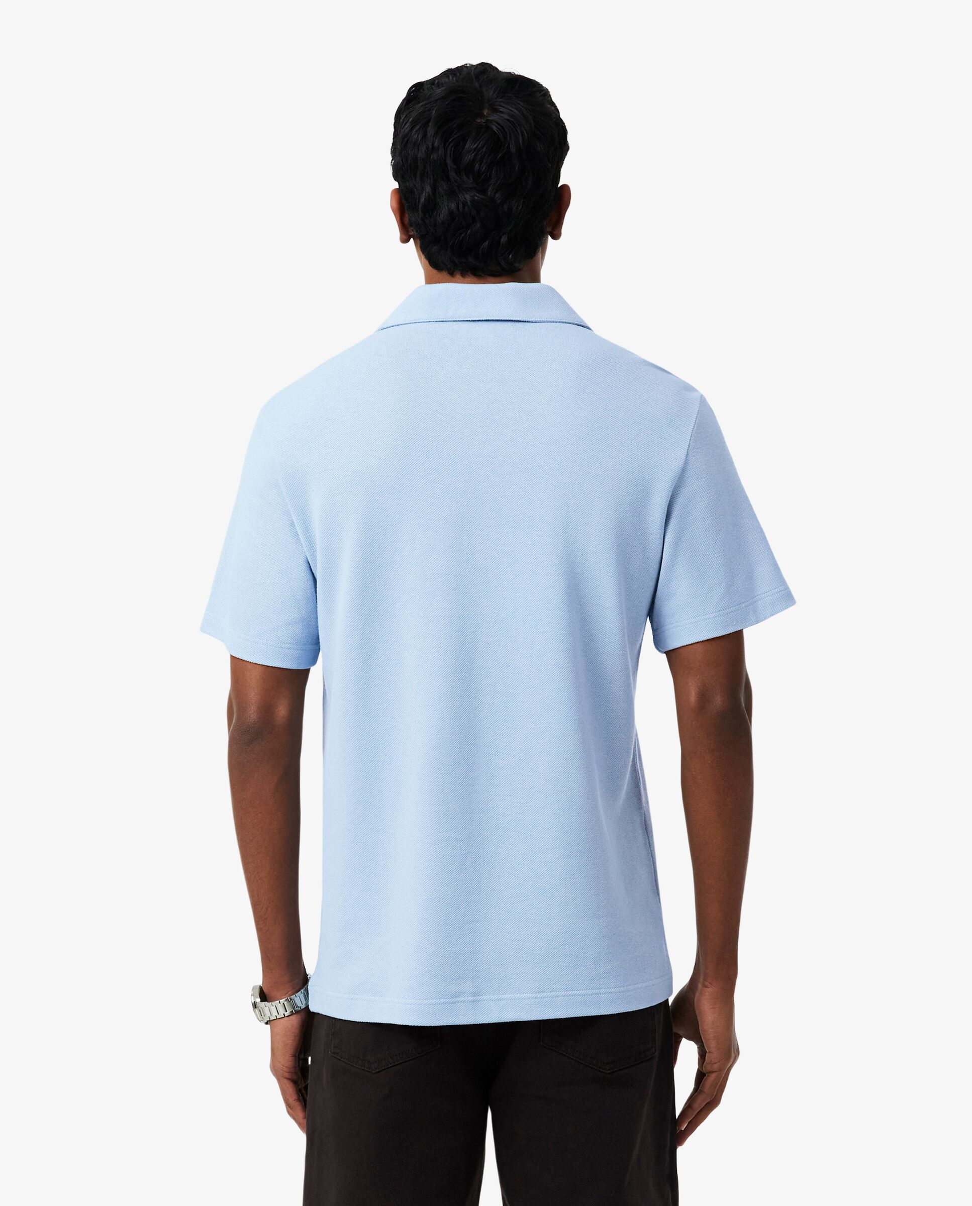 Polo de hombre de corte clásico mezcla de algodón y lino en azul de manga corta - Lacoste - Azul claro Azul claro-2