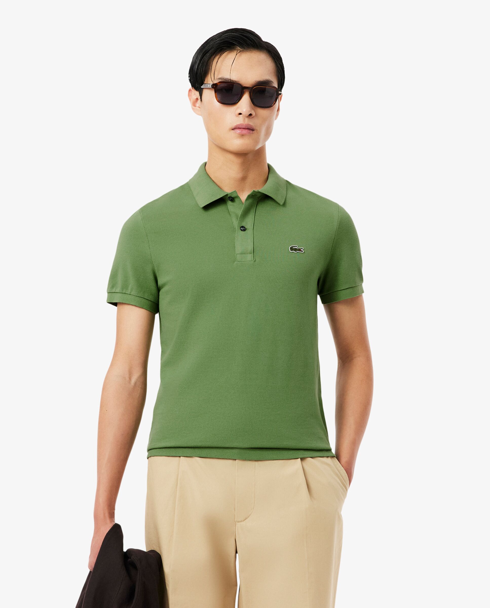 Polo de hombre de piqué de corte ajustado de manga corta - Verde Oliva Verde Oliva-1