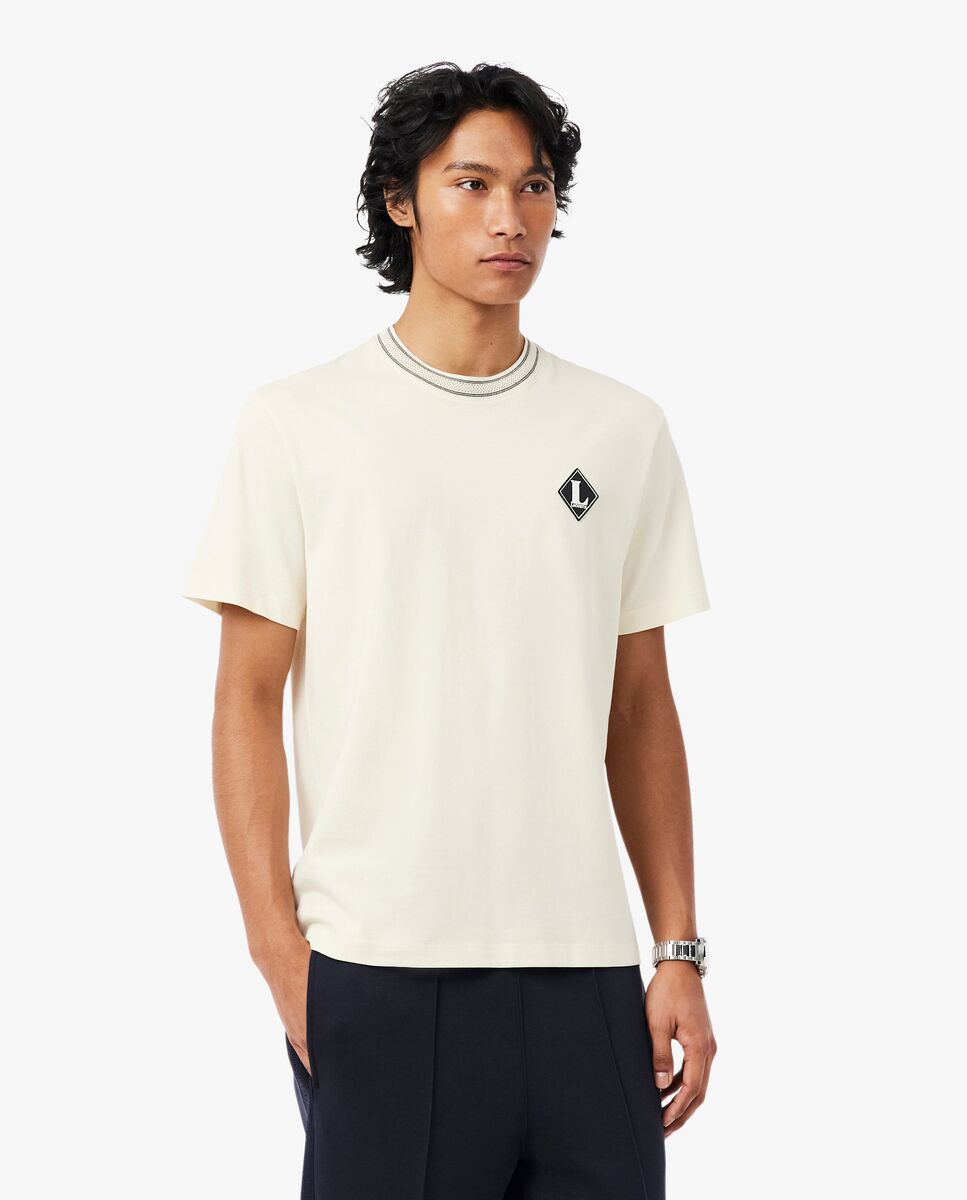 Camiseta de hombre con insignia en contraste fabricada en Francia de manga - Lacoste - Blanco Blanco-1