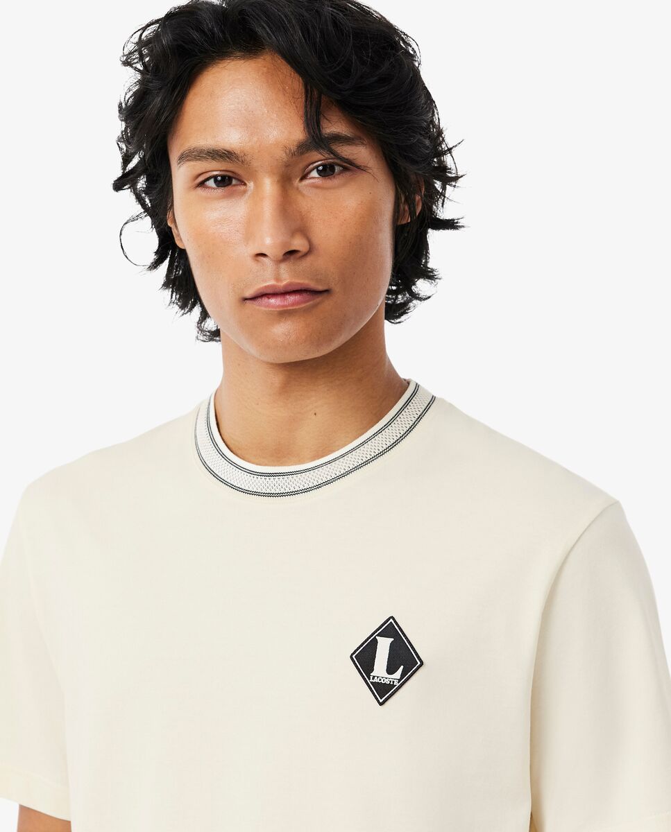 Camiseta de hombre con insignia en contraste fabricada en Francia de manga - Lacoste - Blanco Blanco-3