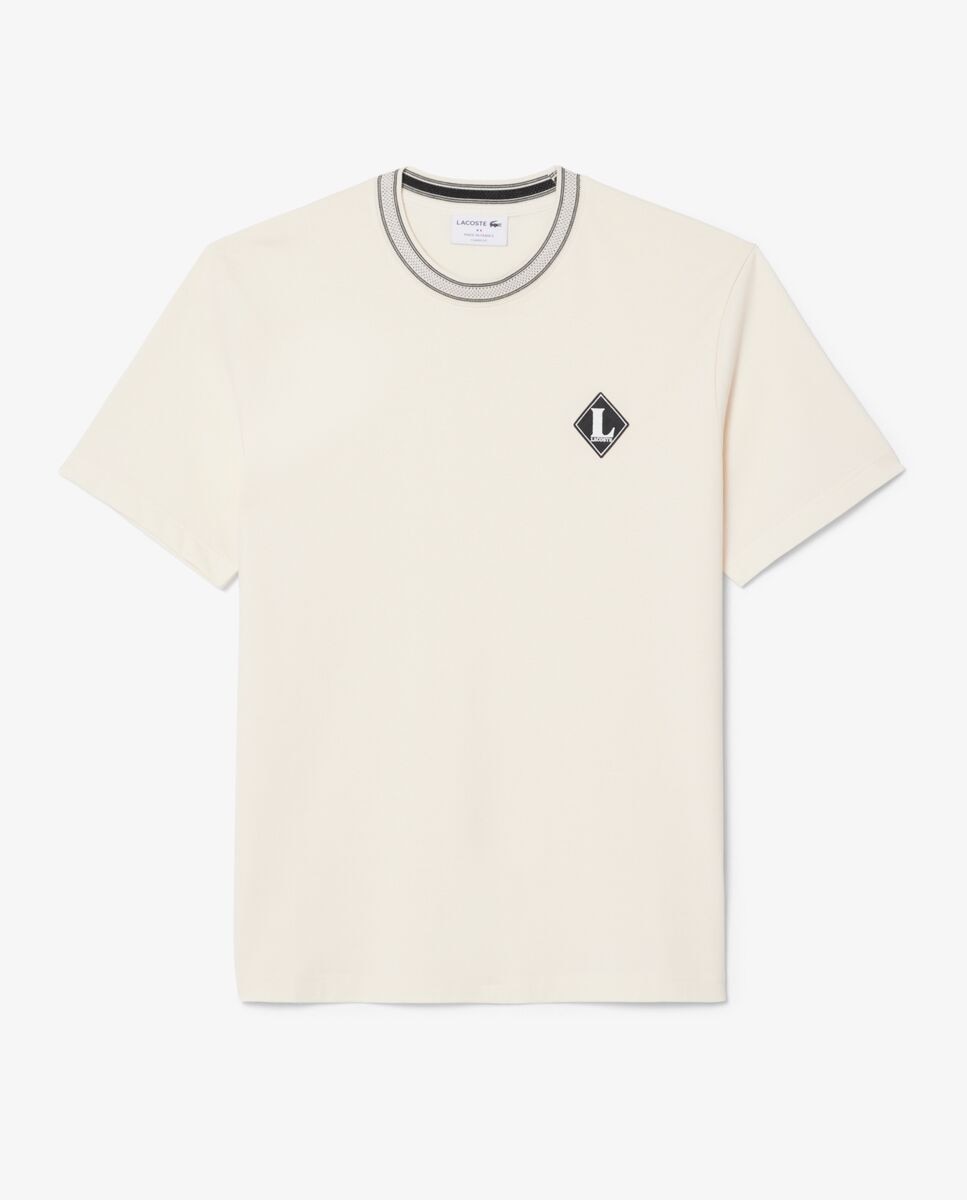 Camiseta de hombre con insignia en contraste fabricada en Francia de manga - Lacoste - Blanco Blanco-5