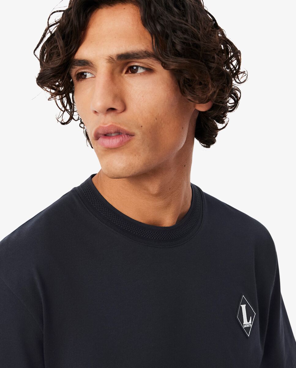 Camiseta de hombre con insignia en contraste fabricada en Francia de manga - Lacoste - Negro Negro-3