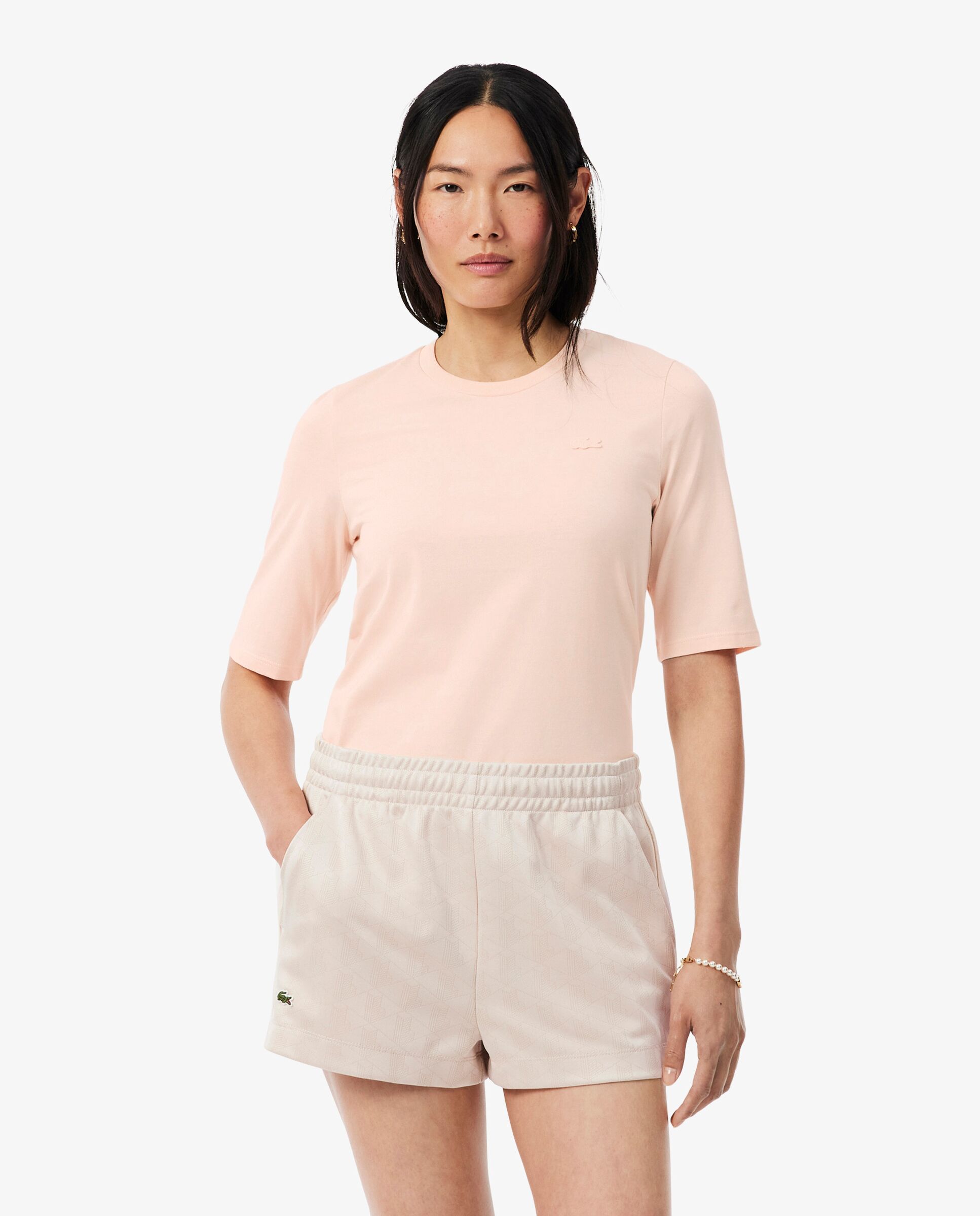 Camiseta de mujer de manga francesa de algodón suave - Lacoste - Rosa Rosa-1