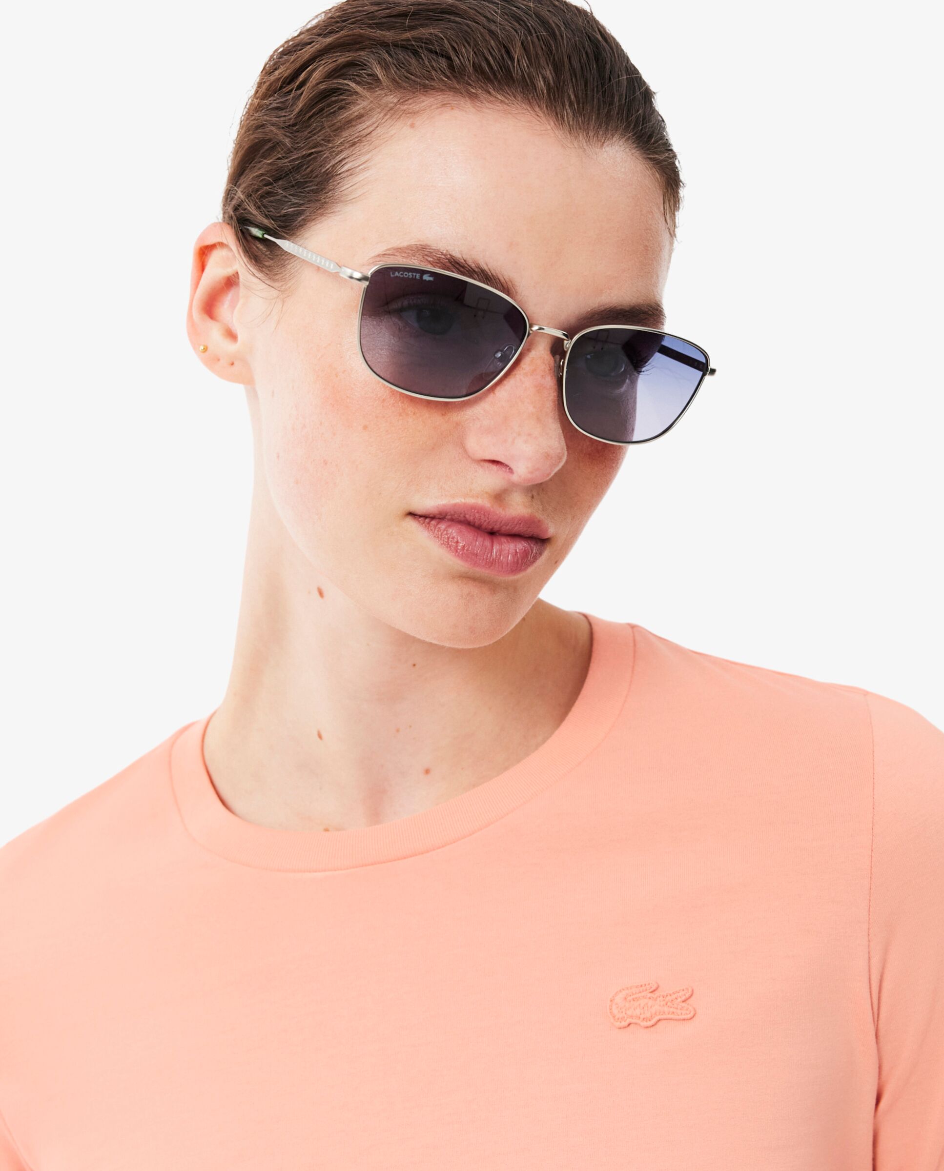 Camiseta de mujer de manga francesa de algodón suave - Lacoste - Rosa Rosa-3