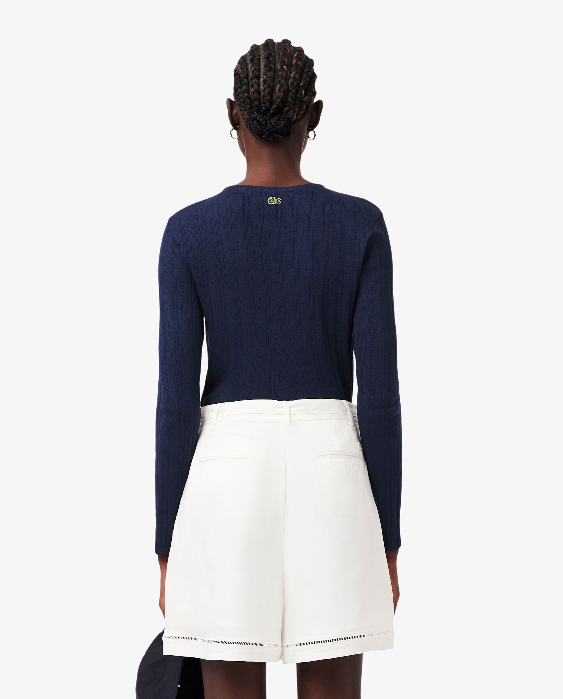 Chaqueta de mujer de punto pointelle de corte ajustado en azul de manga corta - Lacoste - Azul marino Azul marino-2